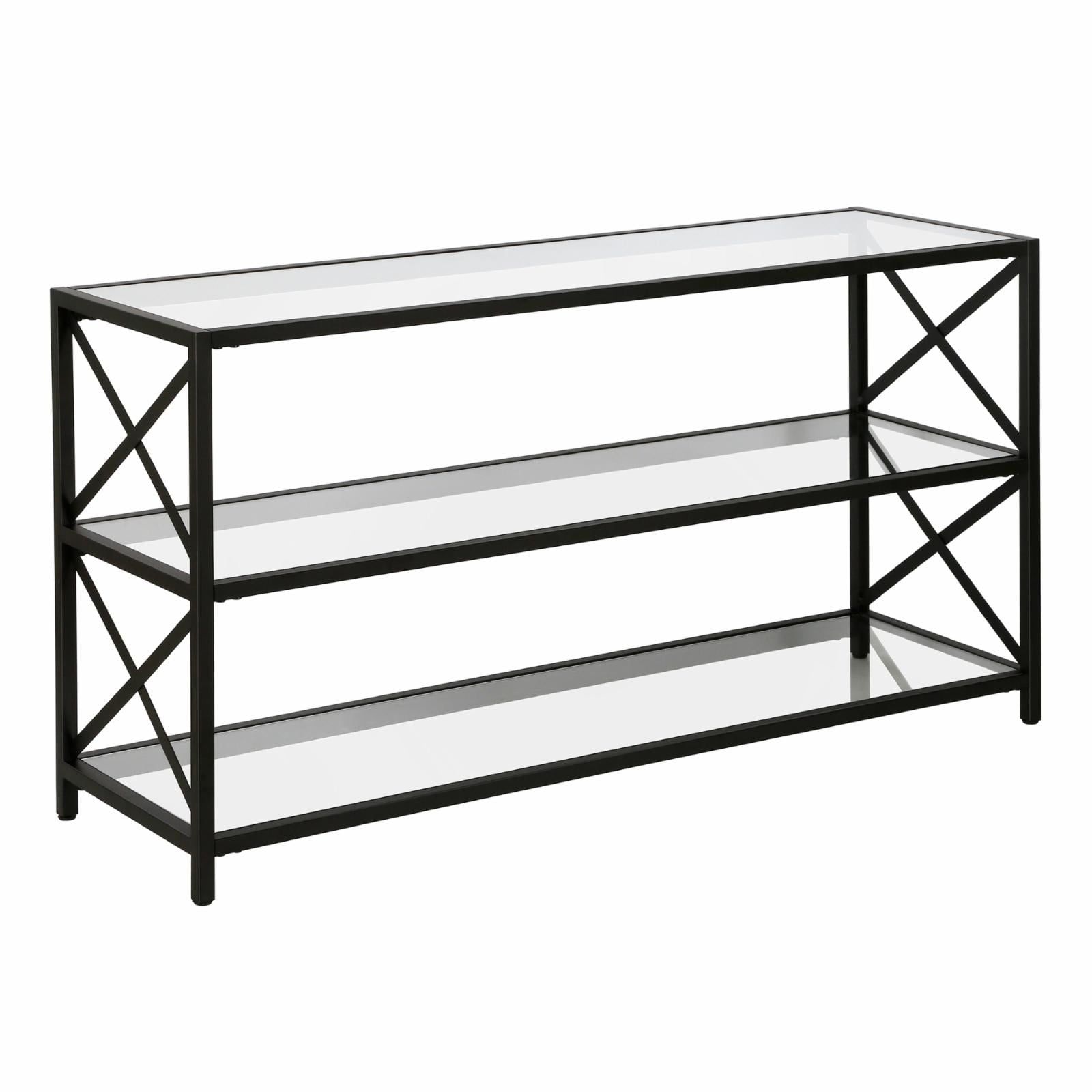 Hutton 50'' Blackened Bronze Modern Metal TV Stand with Glass Shelves