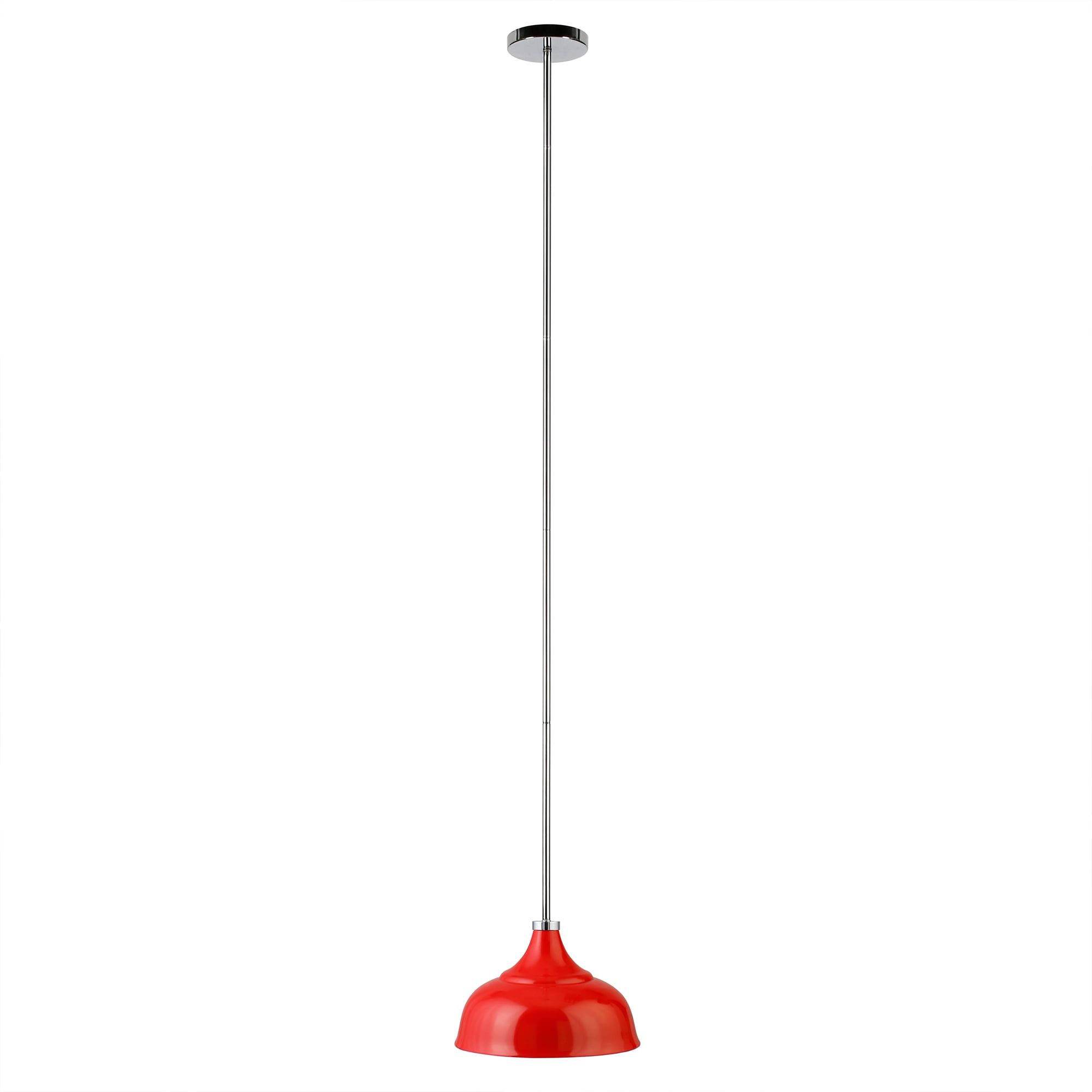 Poppy Red Polished Nickel 10.75" Vintage Industrial Pendant Light