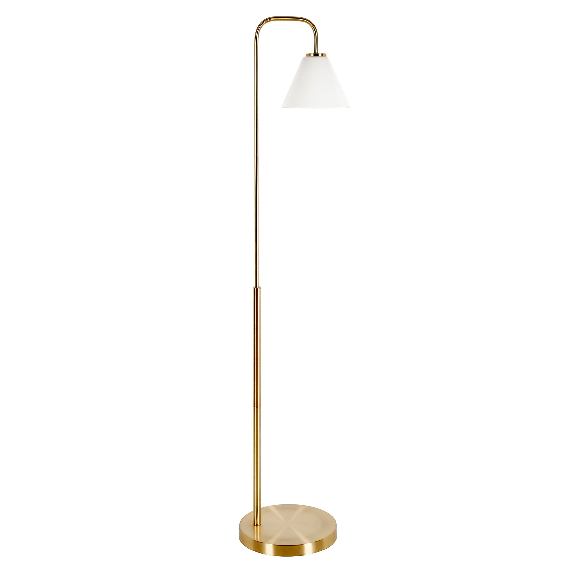 Elegant Arc Adjustable Floor Lamp with Brass Finish and White Milk Glass Shade