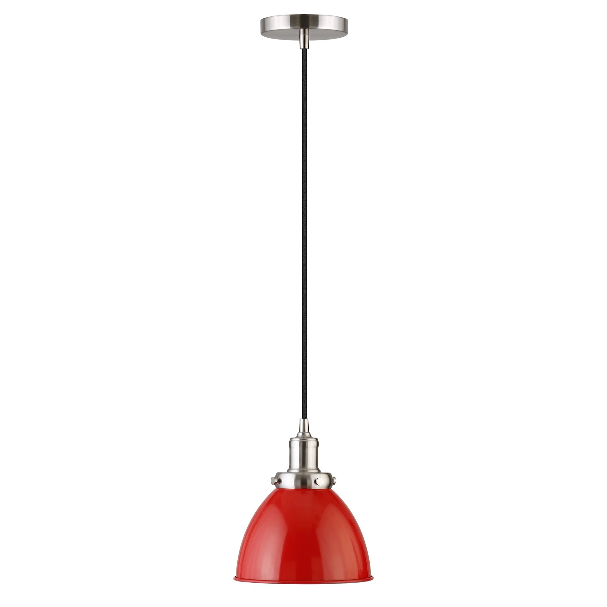 Polished Nickel 8" Red Metal Bowl Pendant Light