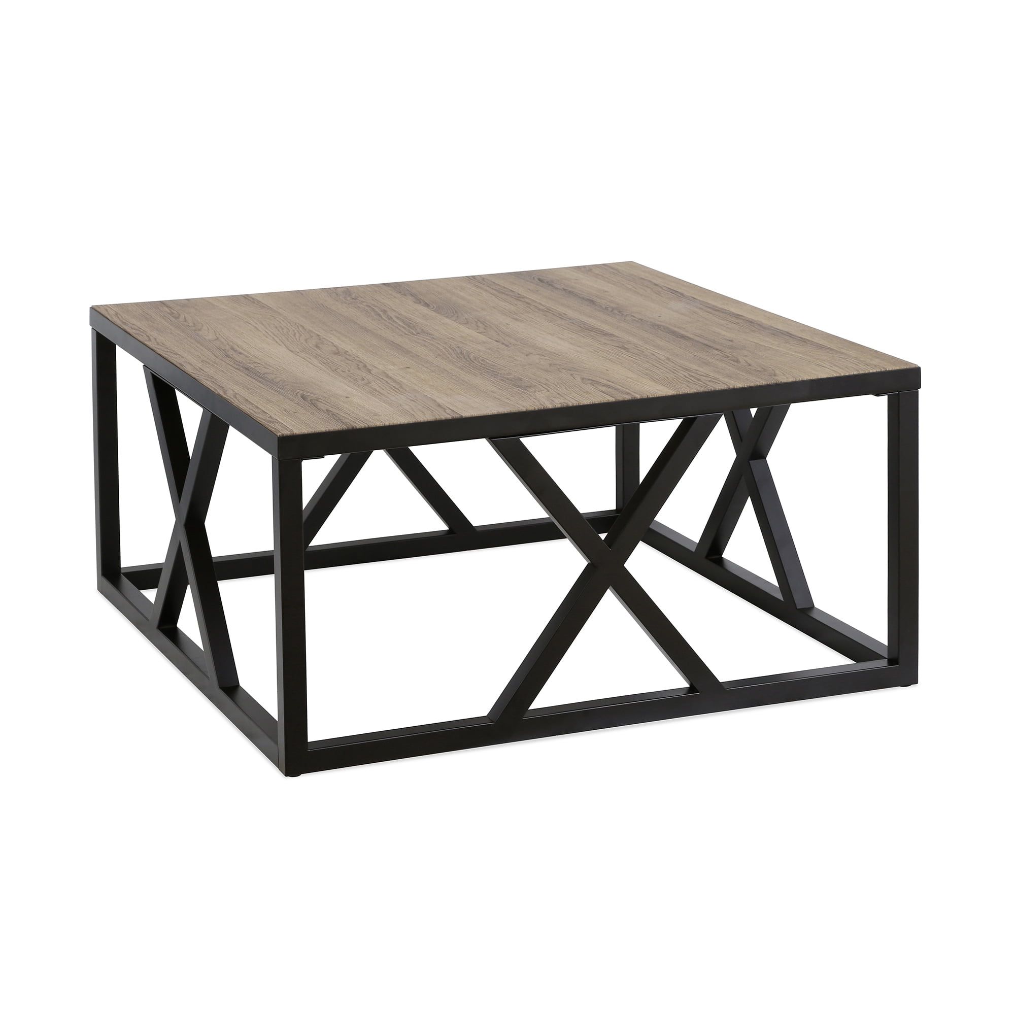 Jedrek 35'' Square Industrial Coffee Table in Blackened Bronze and Rustic Oak