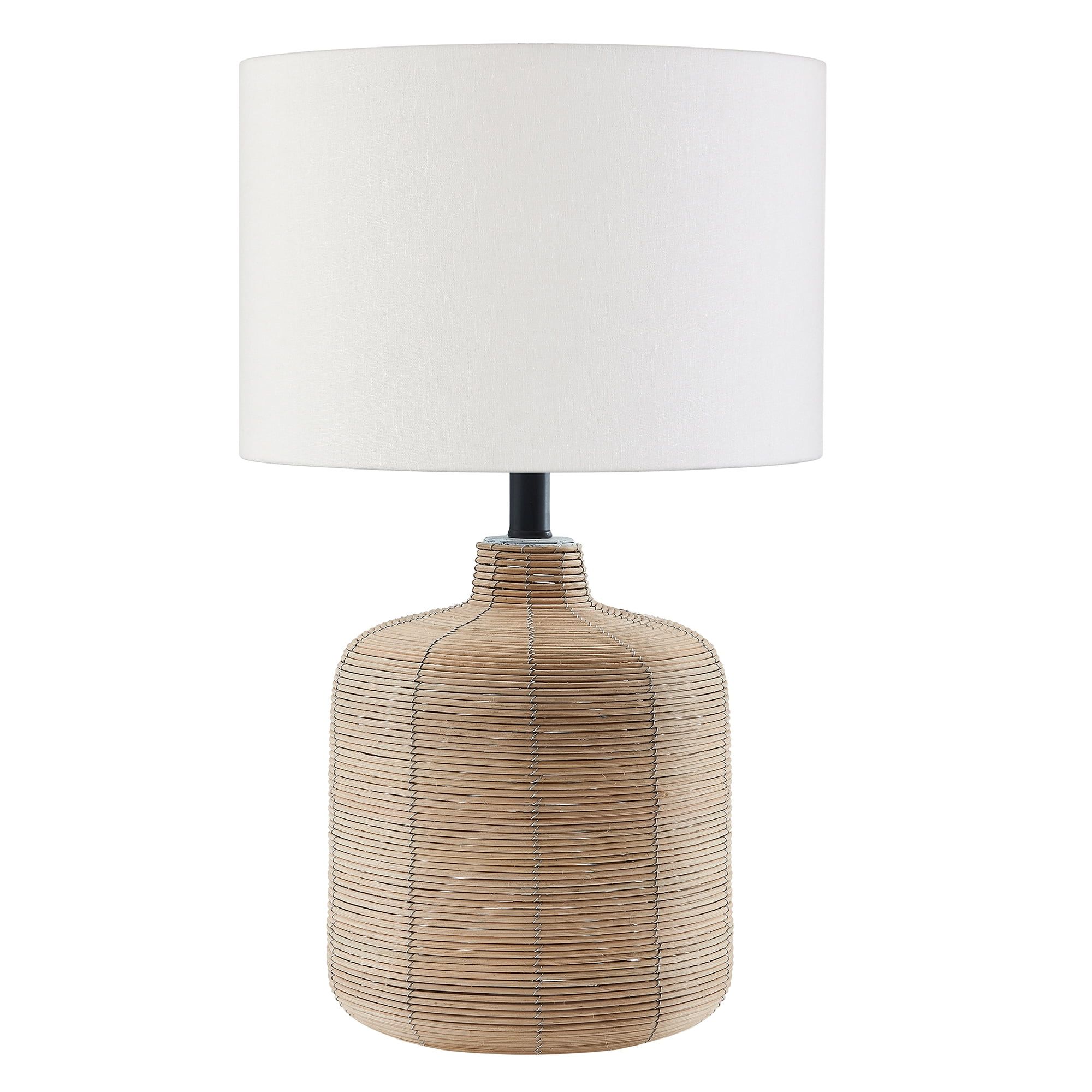 Joline 20" Off-White Rattan Table Lamp with Drum Shade