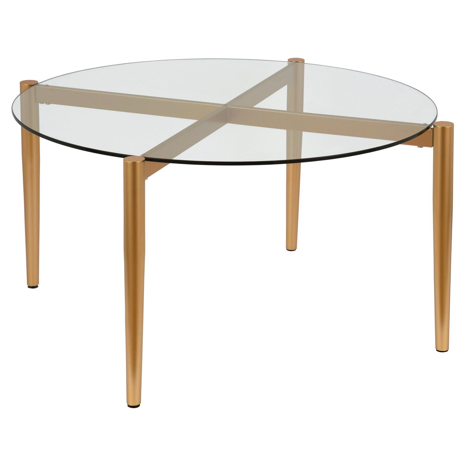 Elegant Mid-Century Modern Round Coffee Table with Tempered Glass Top, Brass Finish