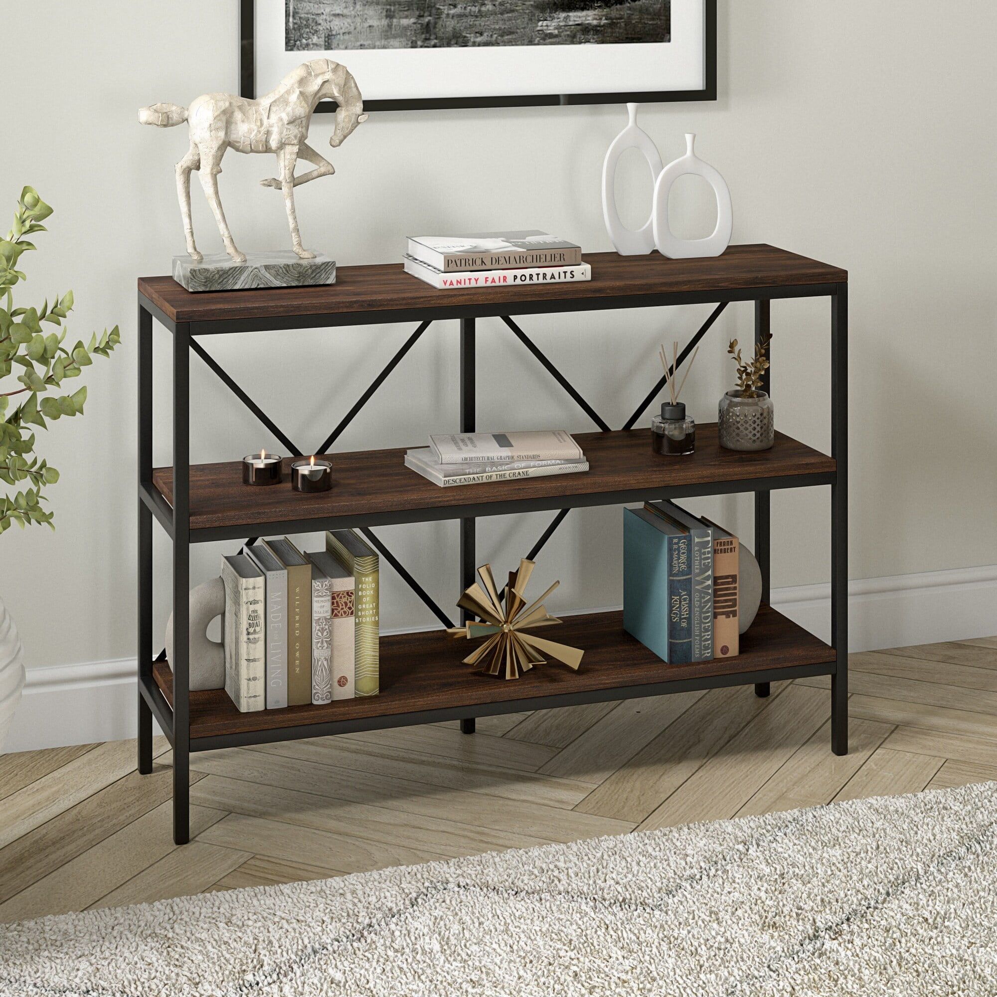 Modern Farmhouse 42" Console Table in Blackened Bronze/Alder Brown