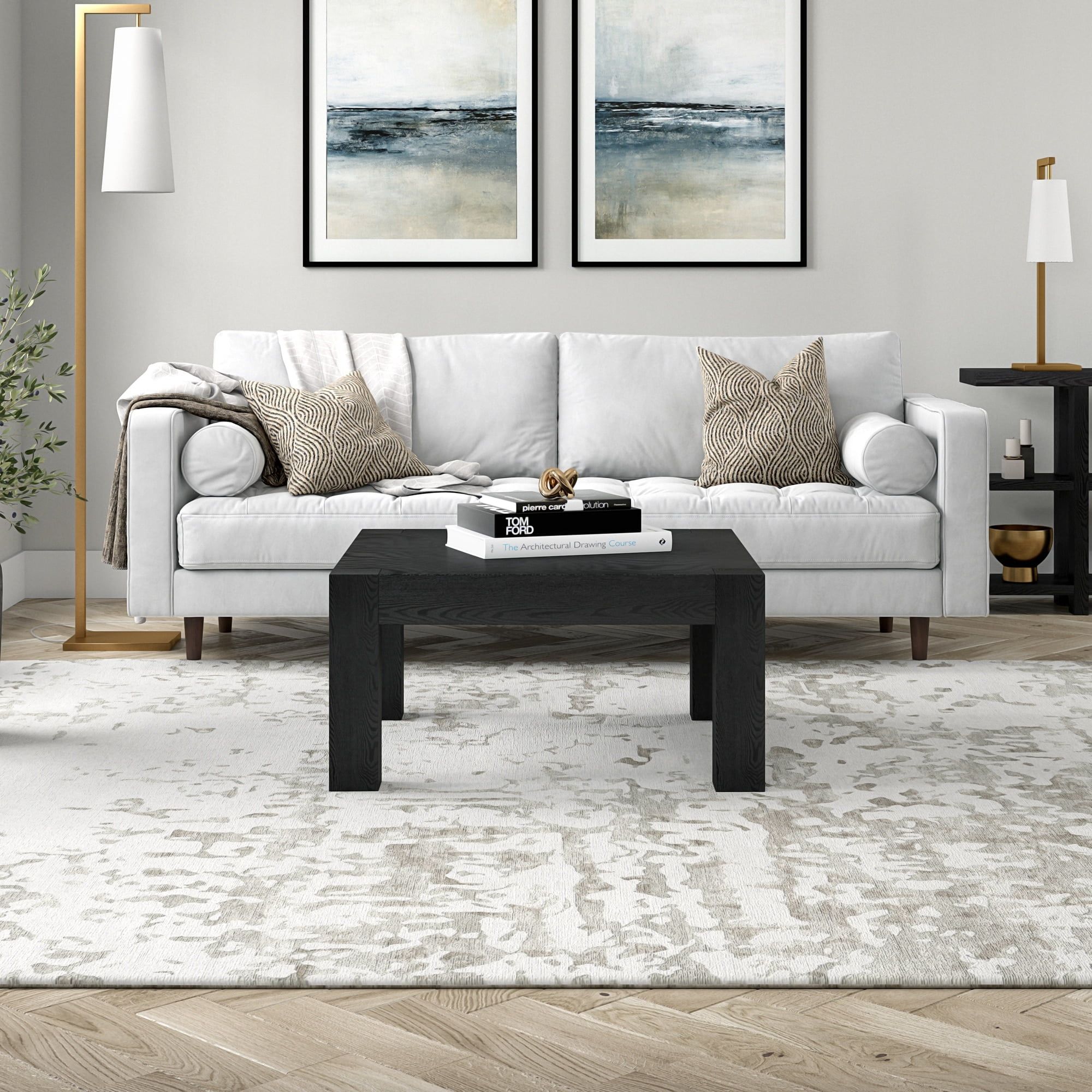 Langston Minimalist Black Grain Square Wood Coffee Table, 34"