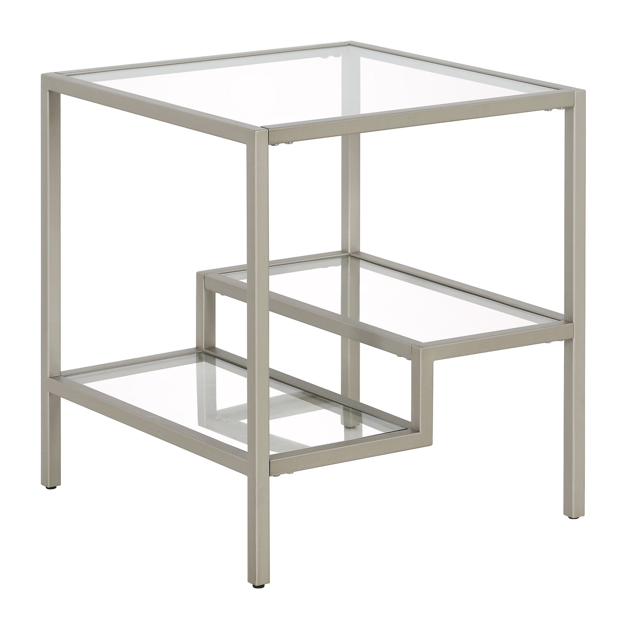 Satin Nickel 20" Square Metal & Glass Side Table