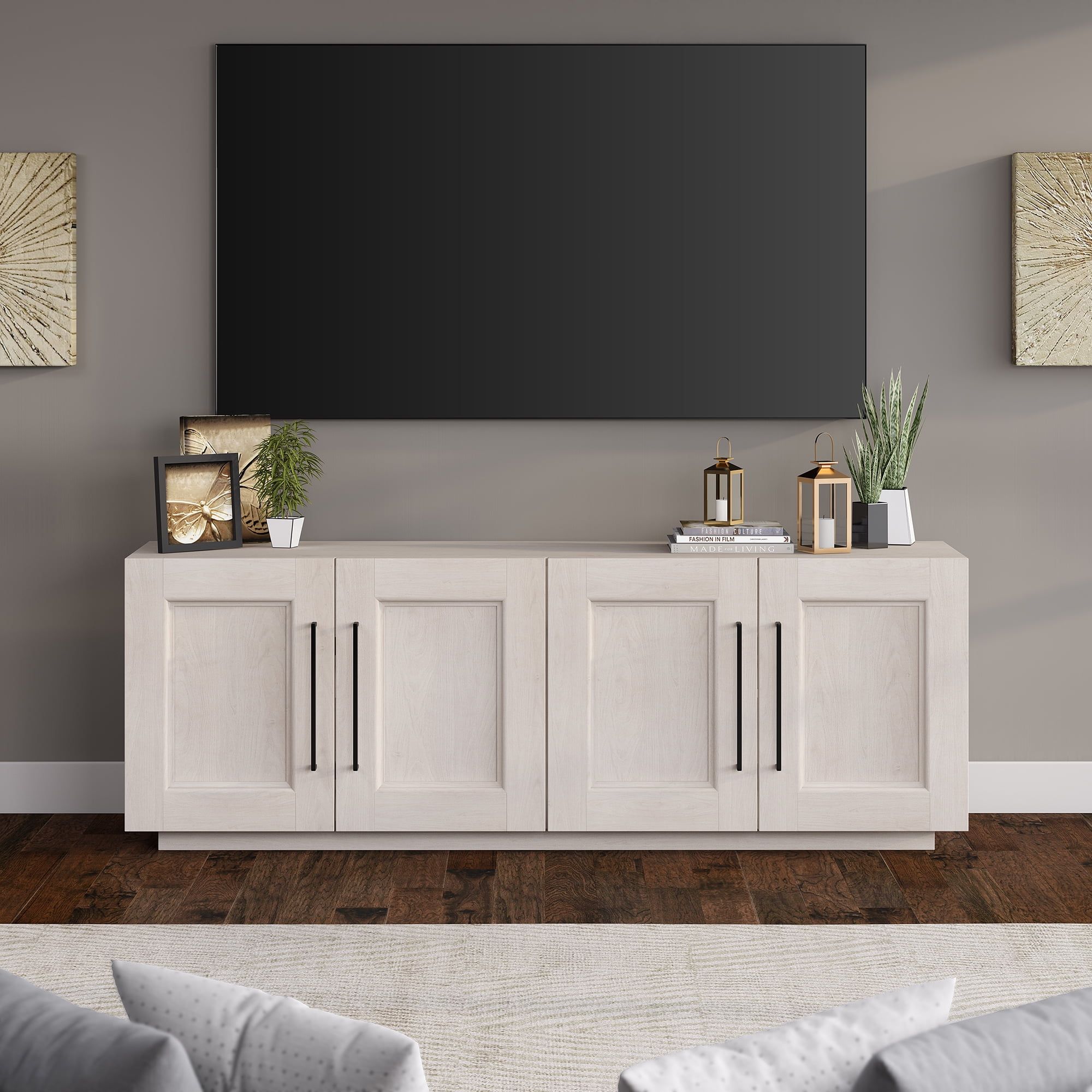 Alder White Rectangular TV Stand with Plinth Base