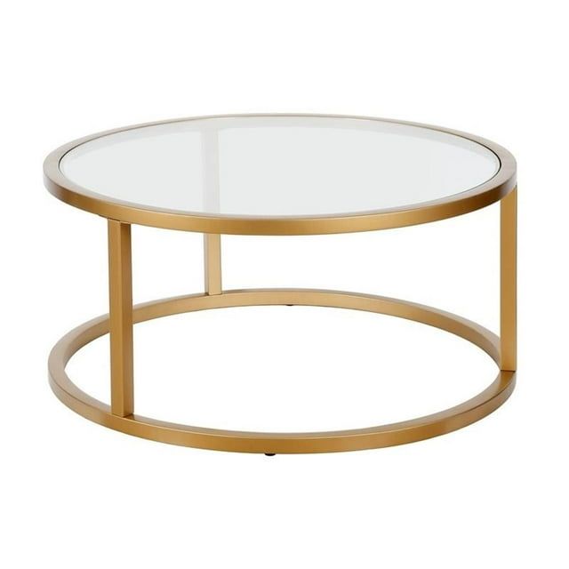 Elegant Round Brass Coffee Table with Tempered Glass Top