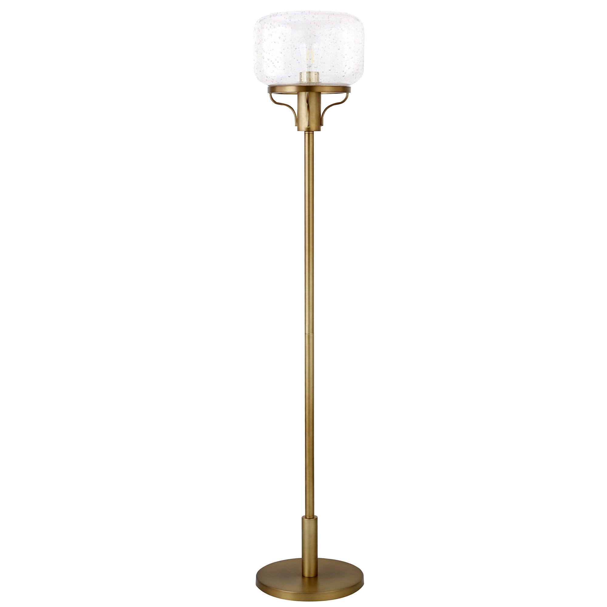 Brushed Brass Globe Stem Floor Lamp with Glass Shade