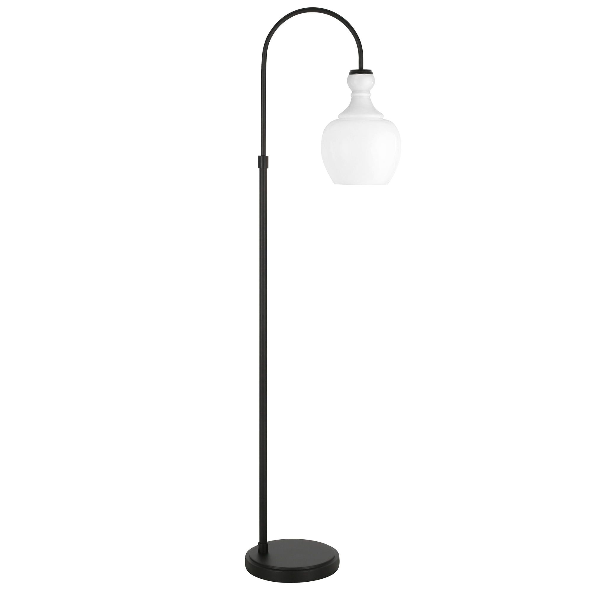 Blackened Bronze Arc Floor Lamp with White Milk Glass Shade