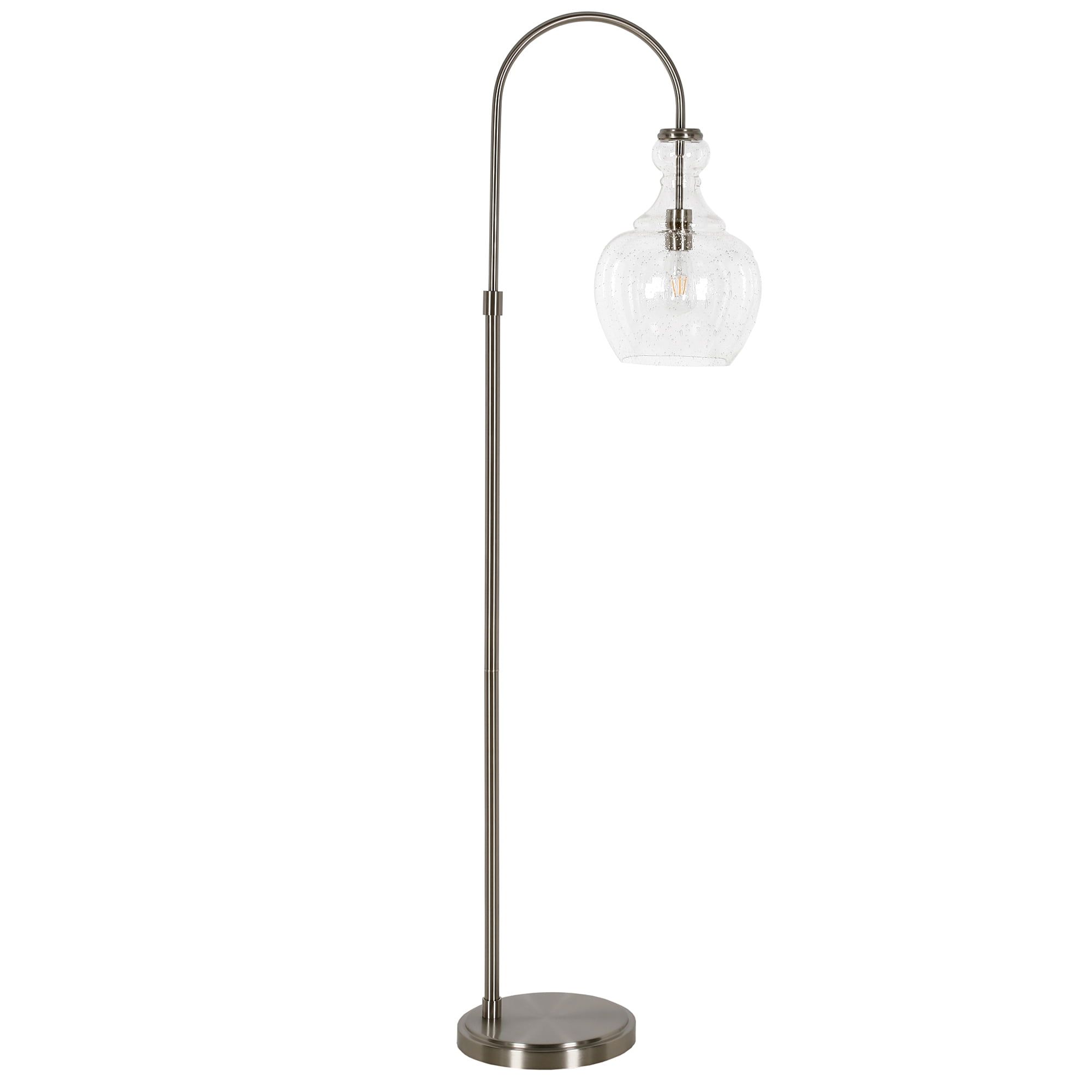 Brushed Nickel Arc Floor Lamp with Seeded Glass Shade