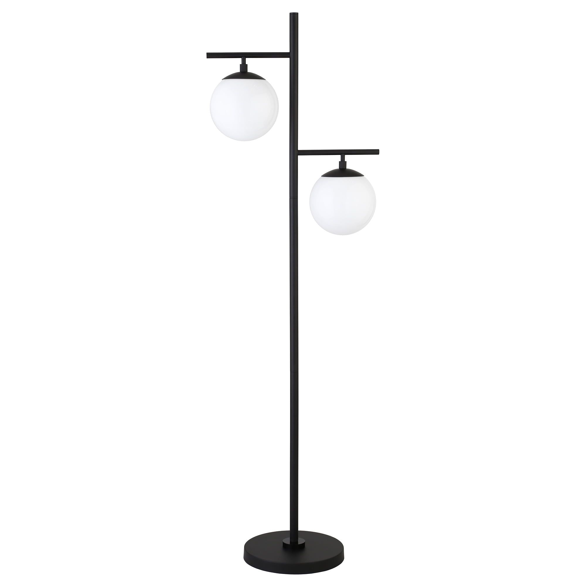 Blackened Bronze Mid-Century Modern Floor Lamp with Milk Glass Shades