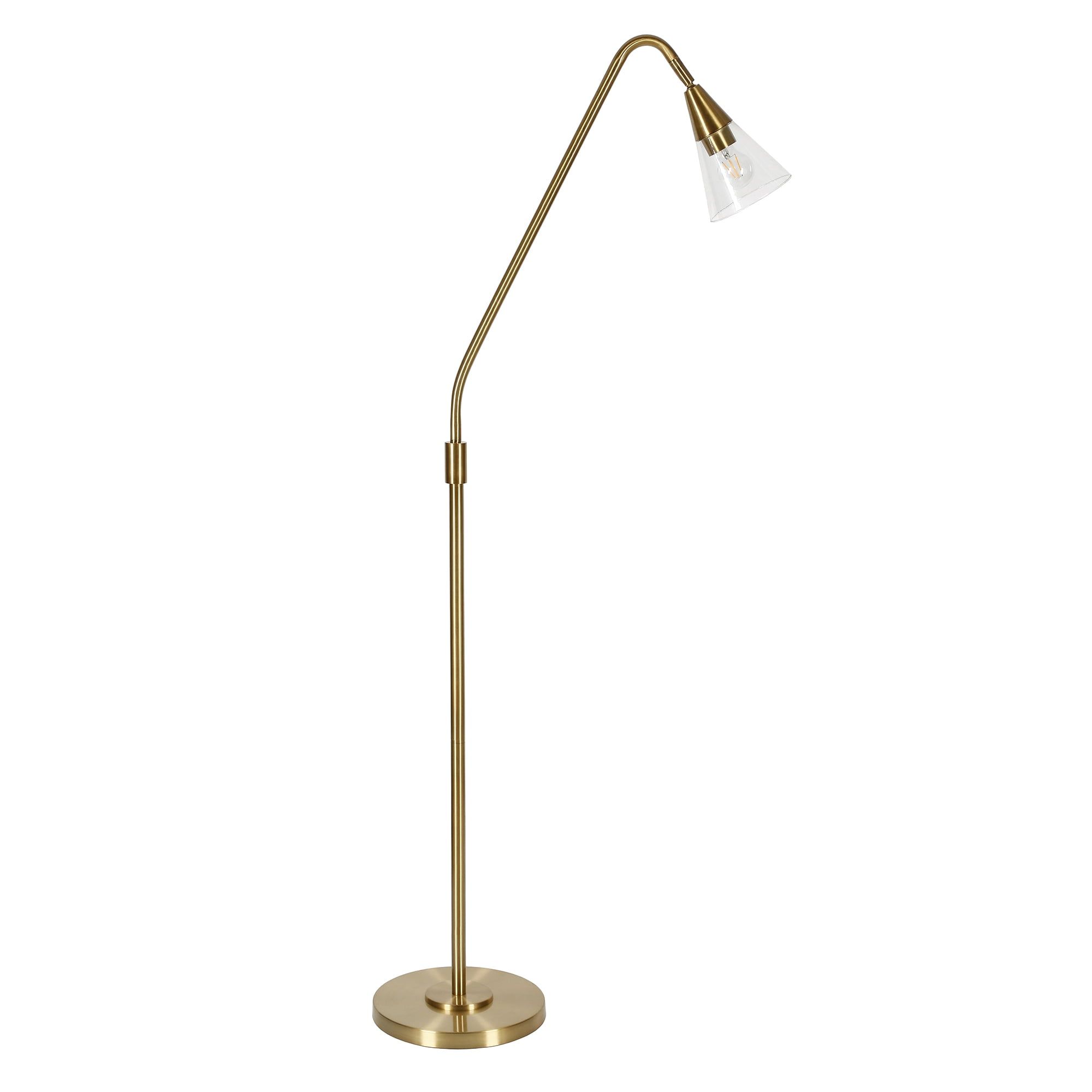 Gold Arc Floor Lamp with Clear Glass Shade