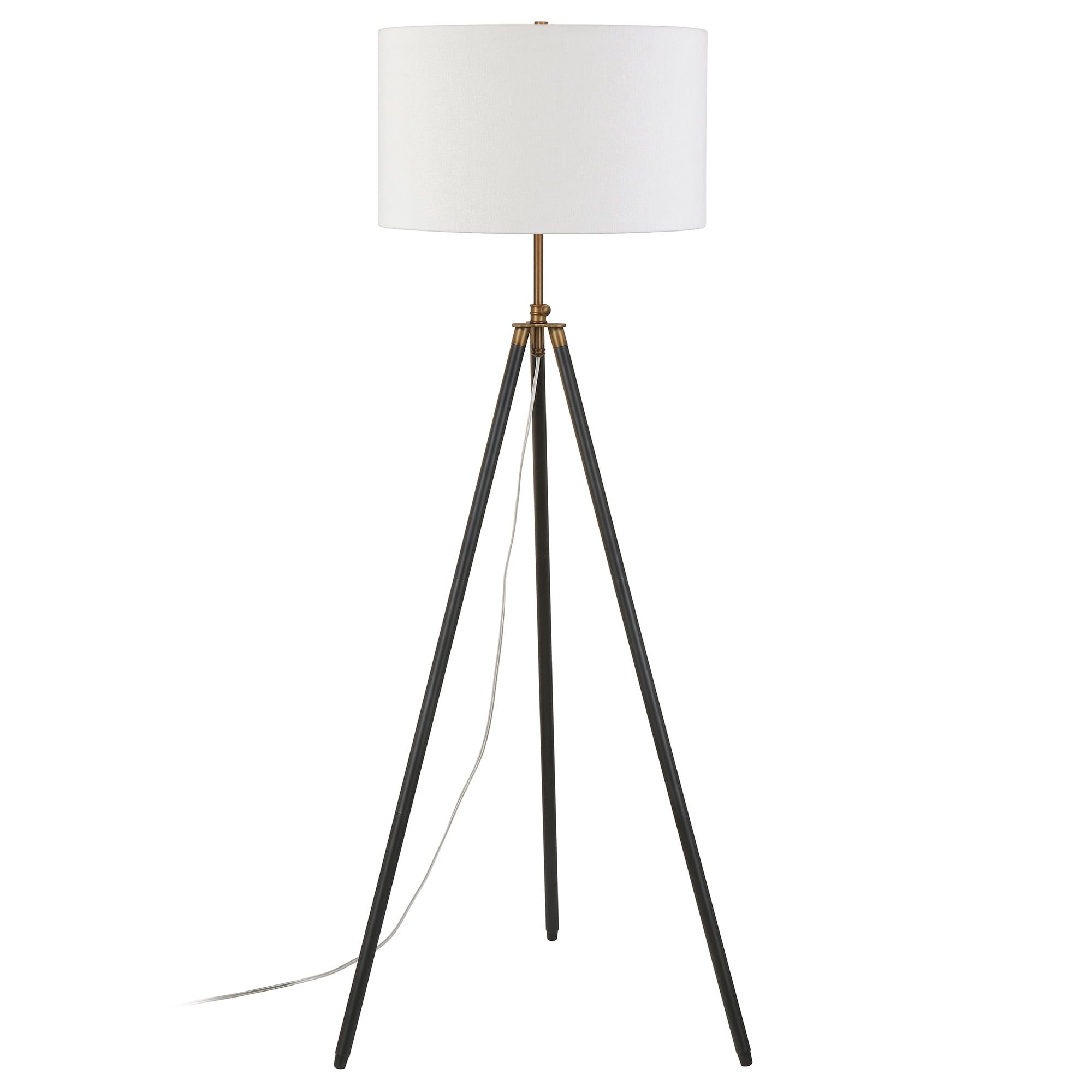 Elegant Two-Tone Tripod Floor Lamp with Linen Shade - Bronze and Brass