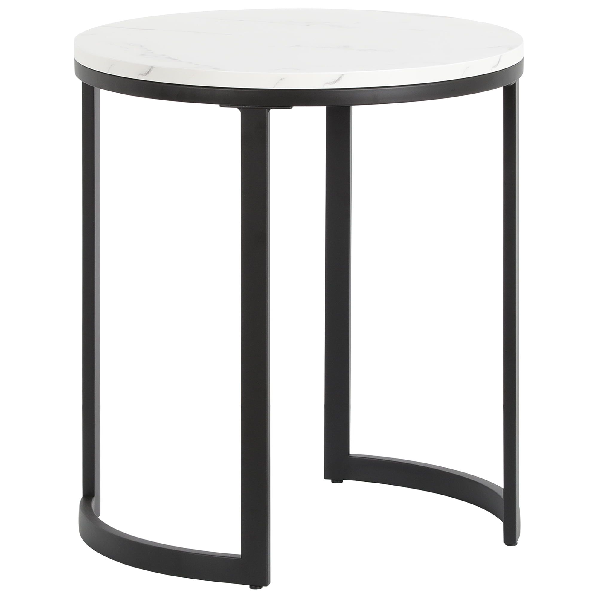 Modern Geometric 20" Round Metal Side Table with Faux Marble Top