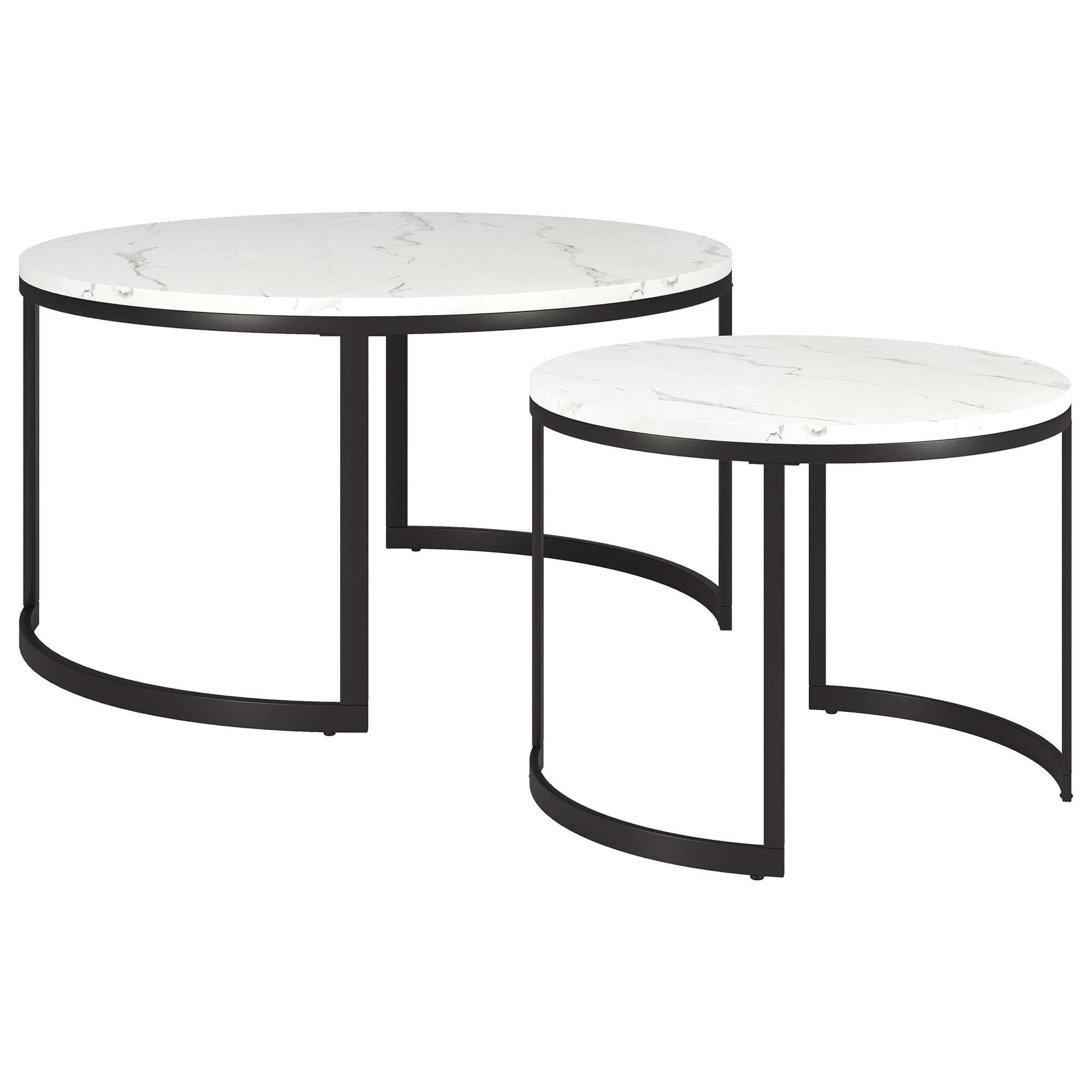 Mitera 36" Round Marble-Top Nested Coffee Tables in Blackened Bronze