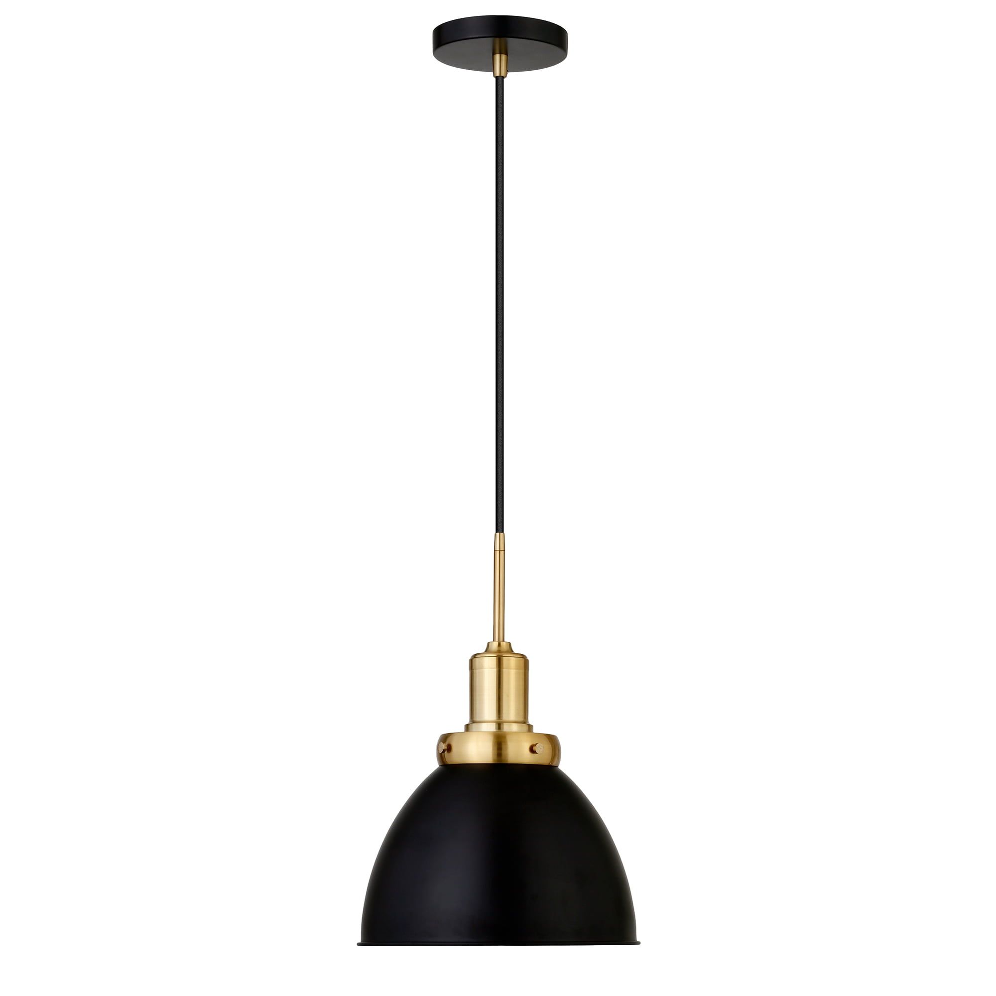 Modern 12" Black Bowl Pendant Light with Satin Nickel Accents