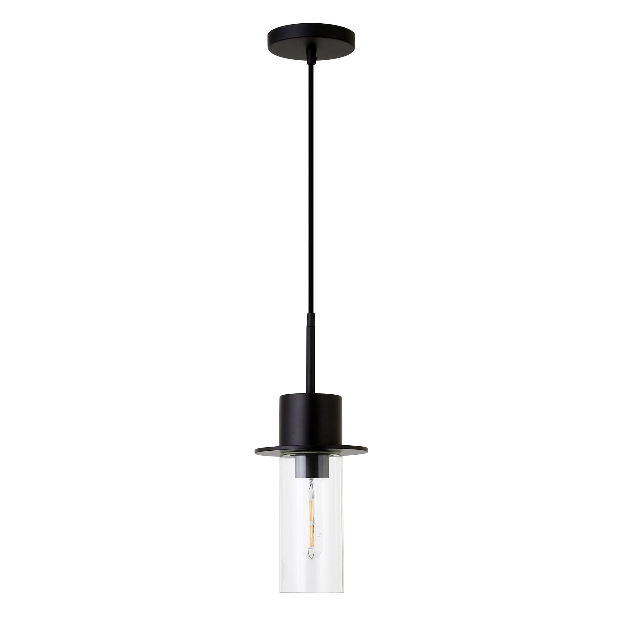 Iris 11'' Black Brushed Metal & Clear Glass Drum Pendant Light