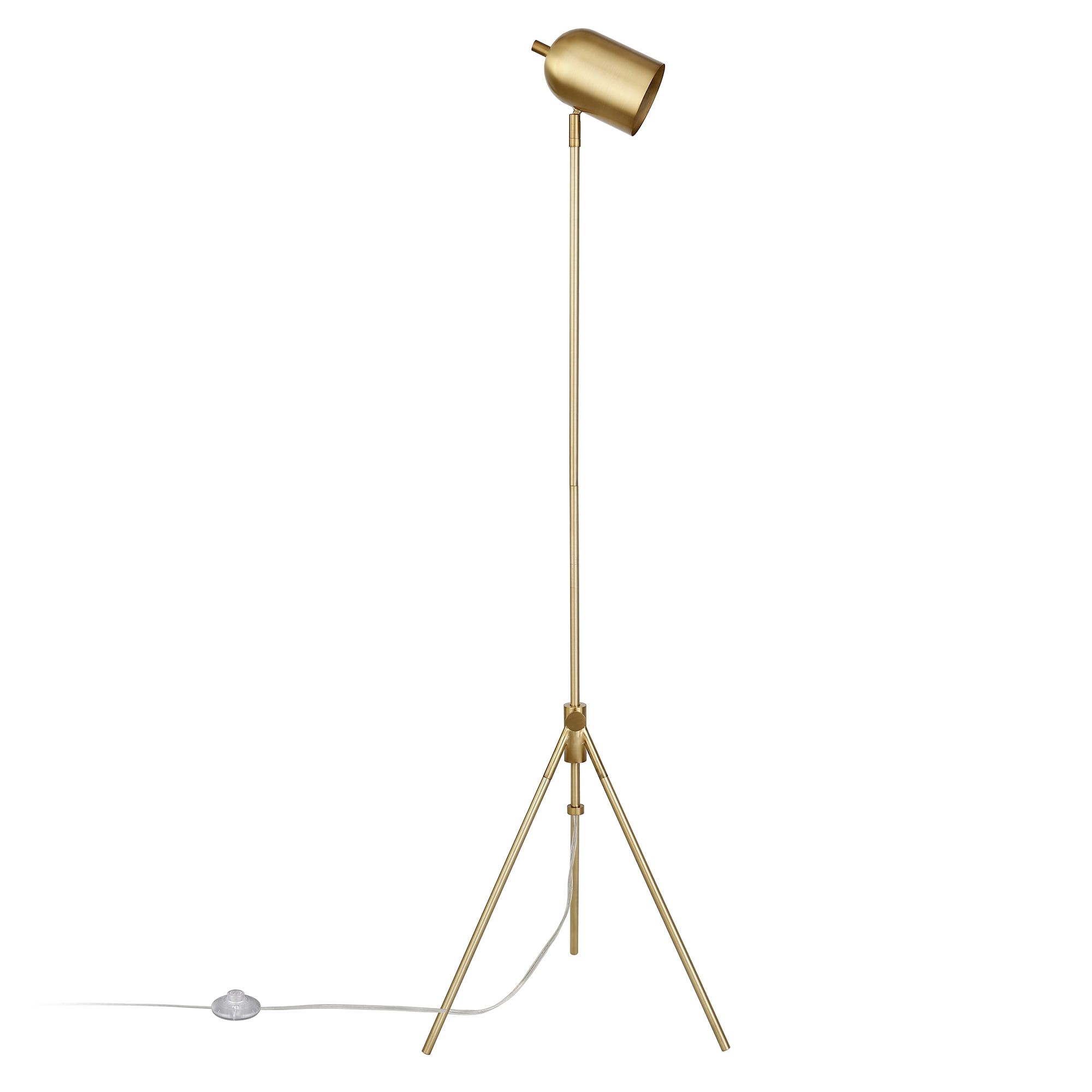 Gold Adjustable Tripod Floor Lamp with Dome Shade