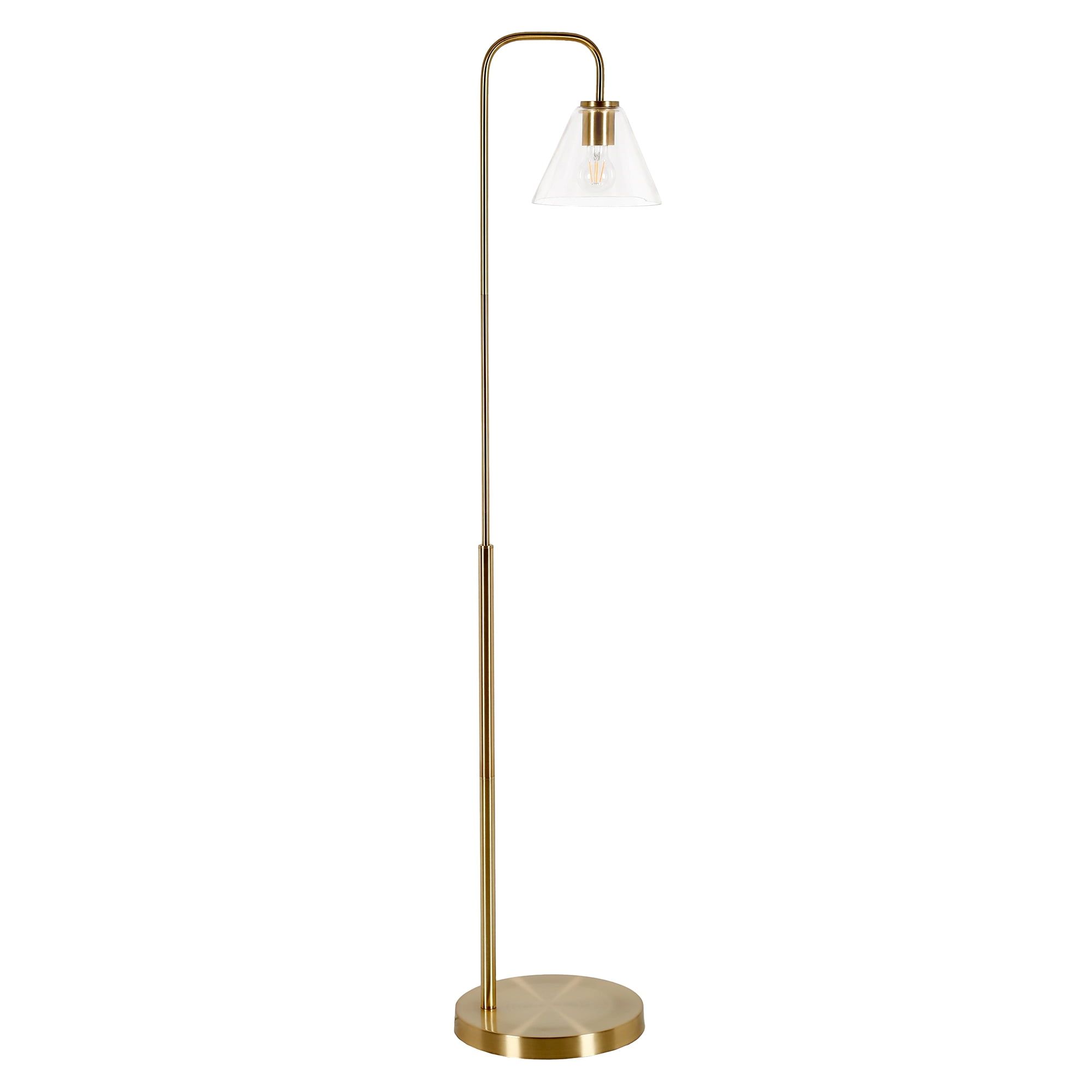 Henderson Arc Brass Floor Lamp with Voice Control and Clear Glass Shade