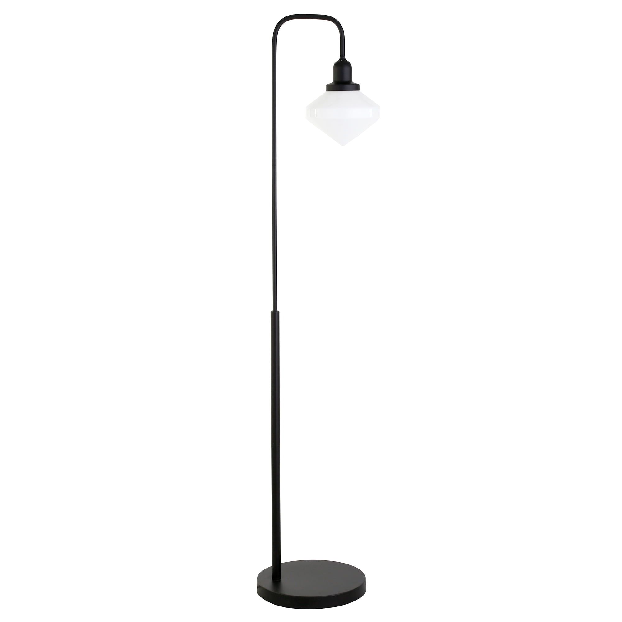 Zariza 62" Arc Floor Lamp with Blackened Bronze Base & White Milk Glass Shade