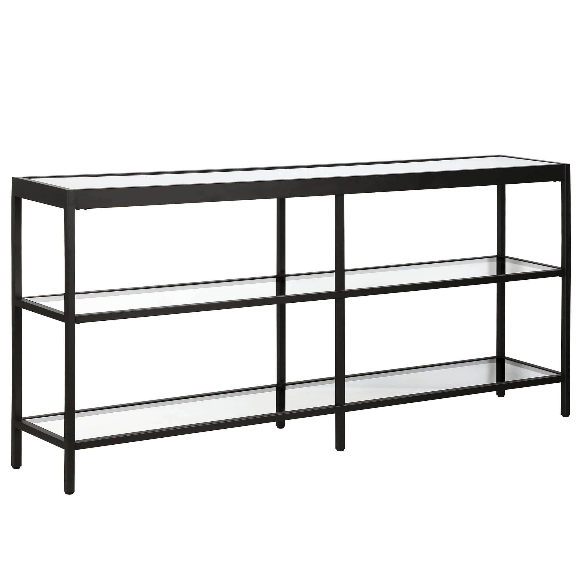 Evelyn Modern Blackened Bronze Console Table with Tempered Glass Shelves