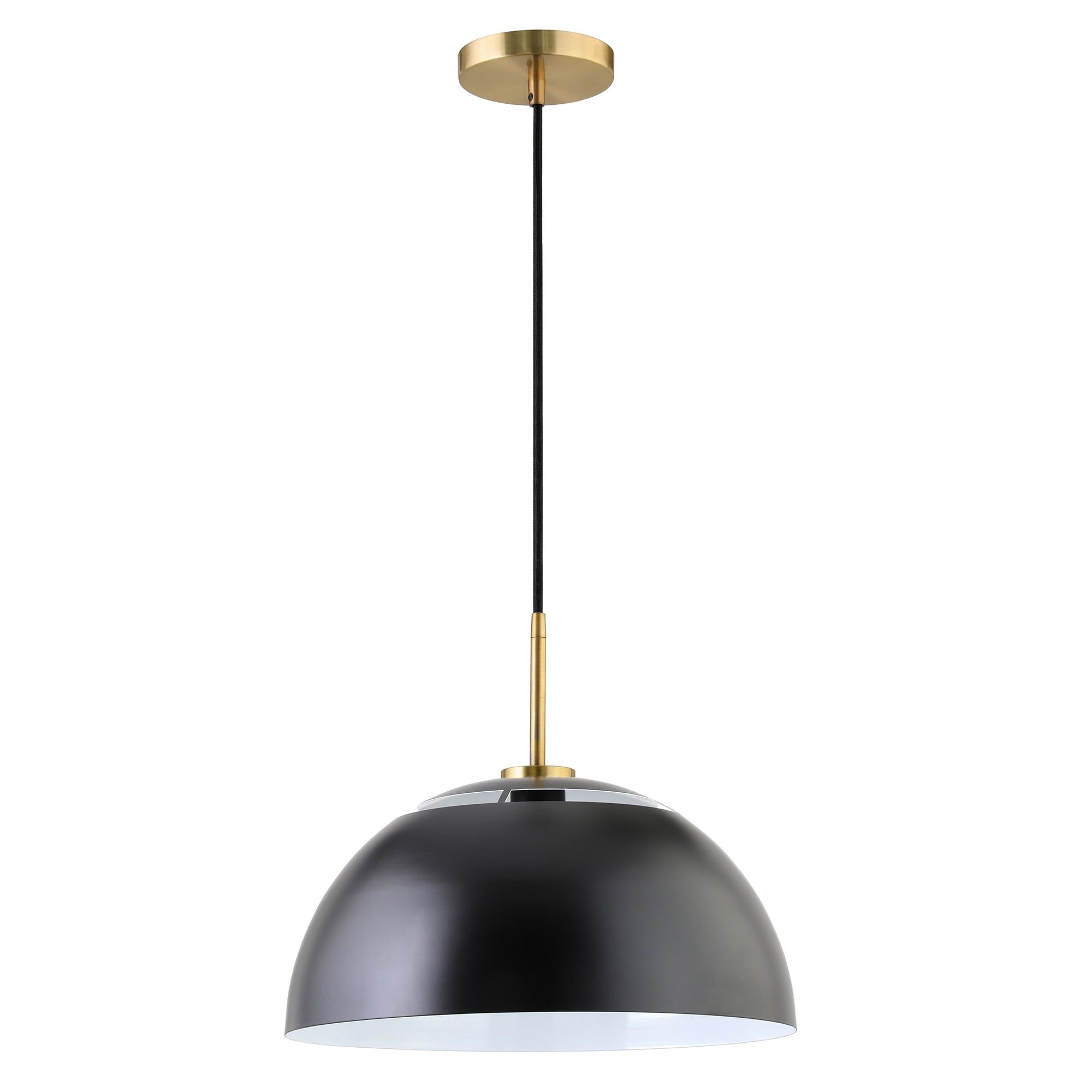 Mid-Century 16" Matte Black & Brushed Brass Metal Pendant Light