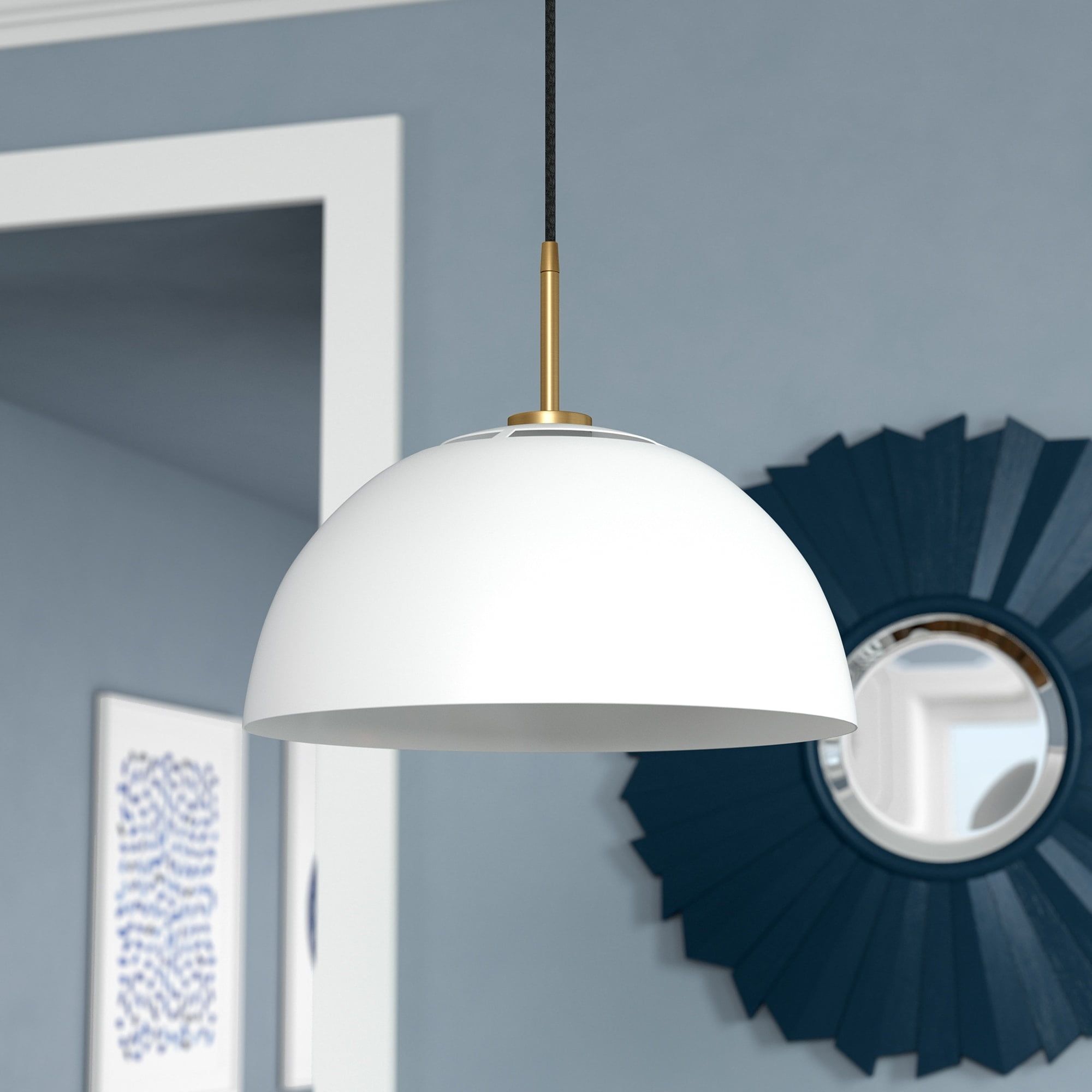 Jordyn 16" White and Brushed Brass Metal Pendant Light