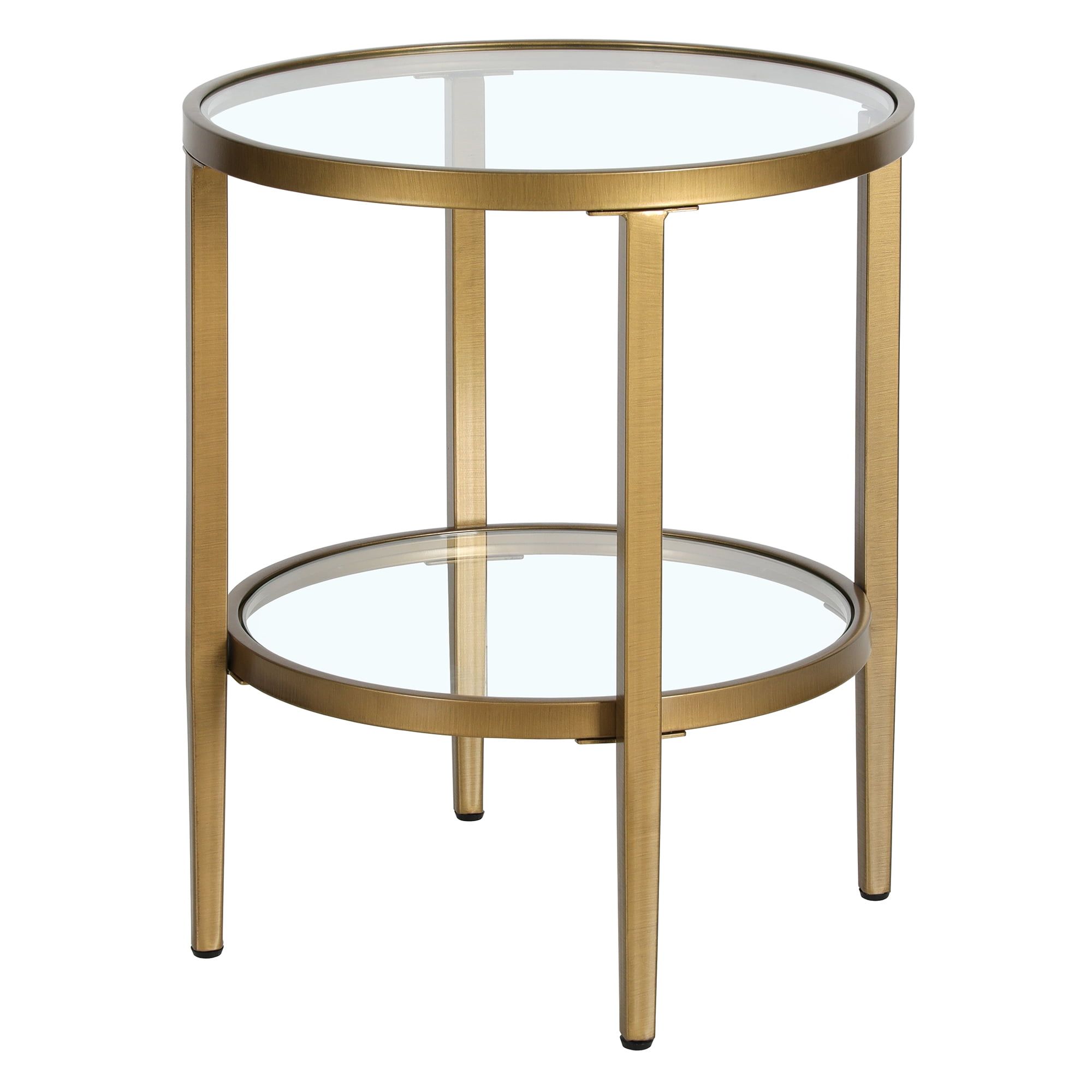 Antique Brass 20" Round Metal and Glass Side Table