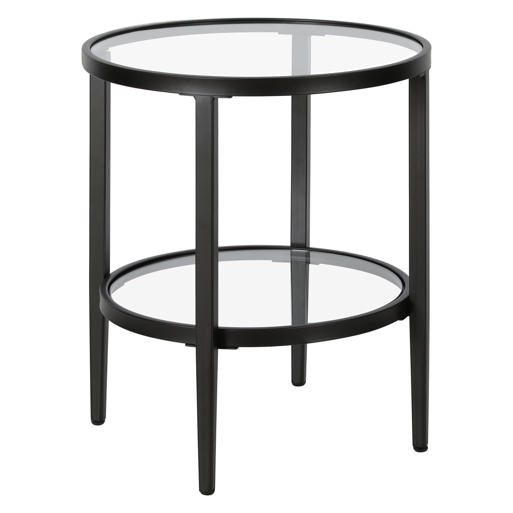 Blackened Bronze Round Metal and Glass Side Table