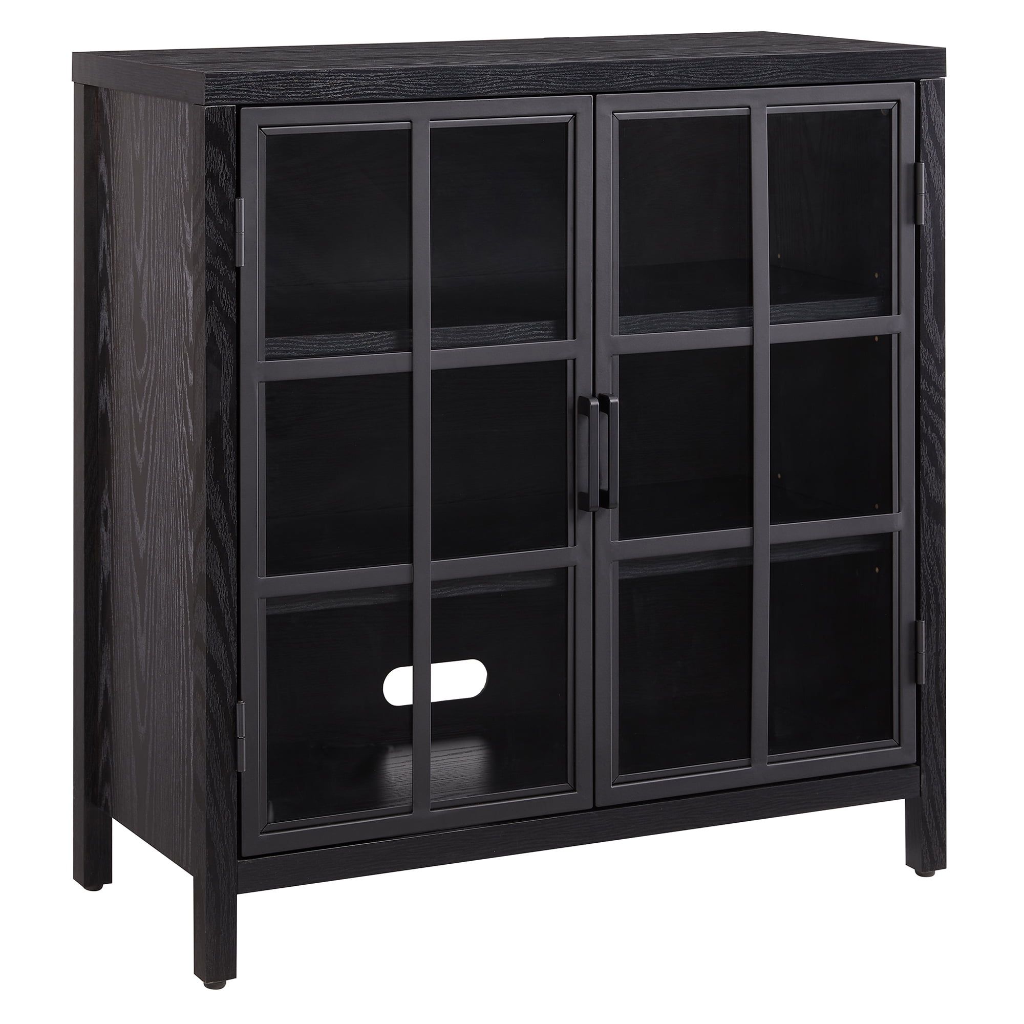 Black Grain MDF and Metal Office Accent Cabinet with Adjustable Shelving