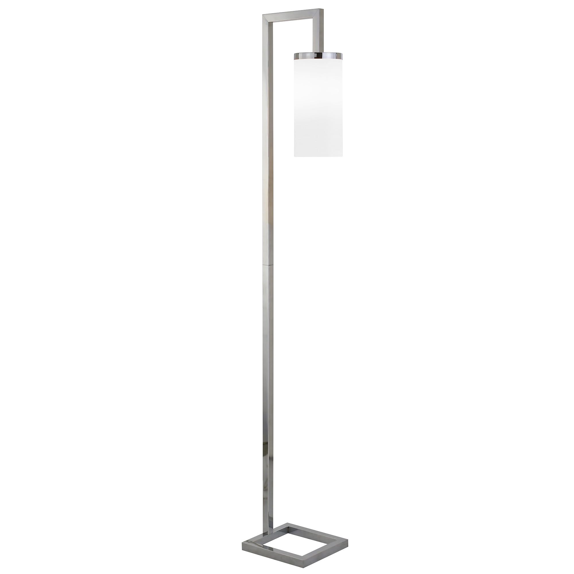 Sleek Arc Polished Nickel Floor Lamp with White Milk Glass Shade