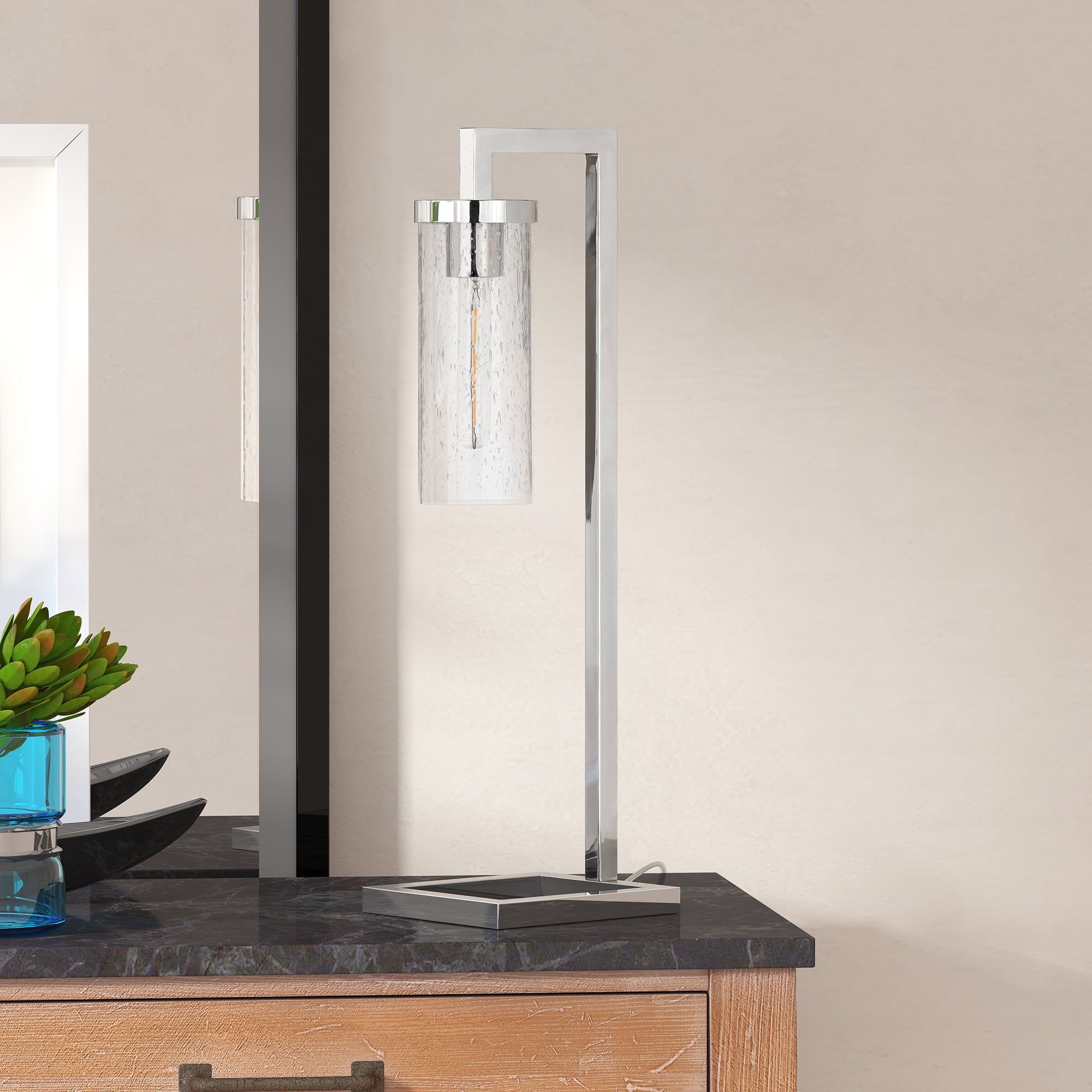 Malva 26" Polished Nickel Table Lamp with Seeded Glass Shade