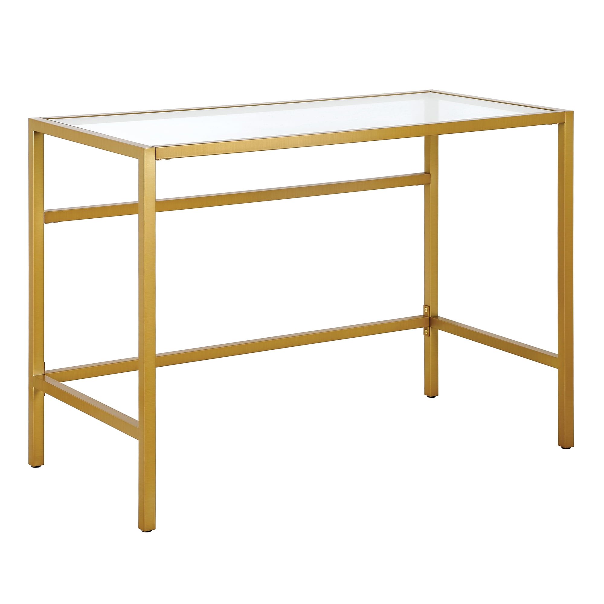 Sivil 42" Modern Brass Writing Desk with Tempered Glass Top