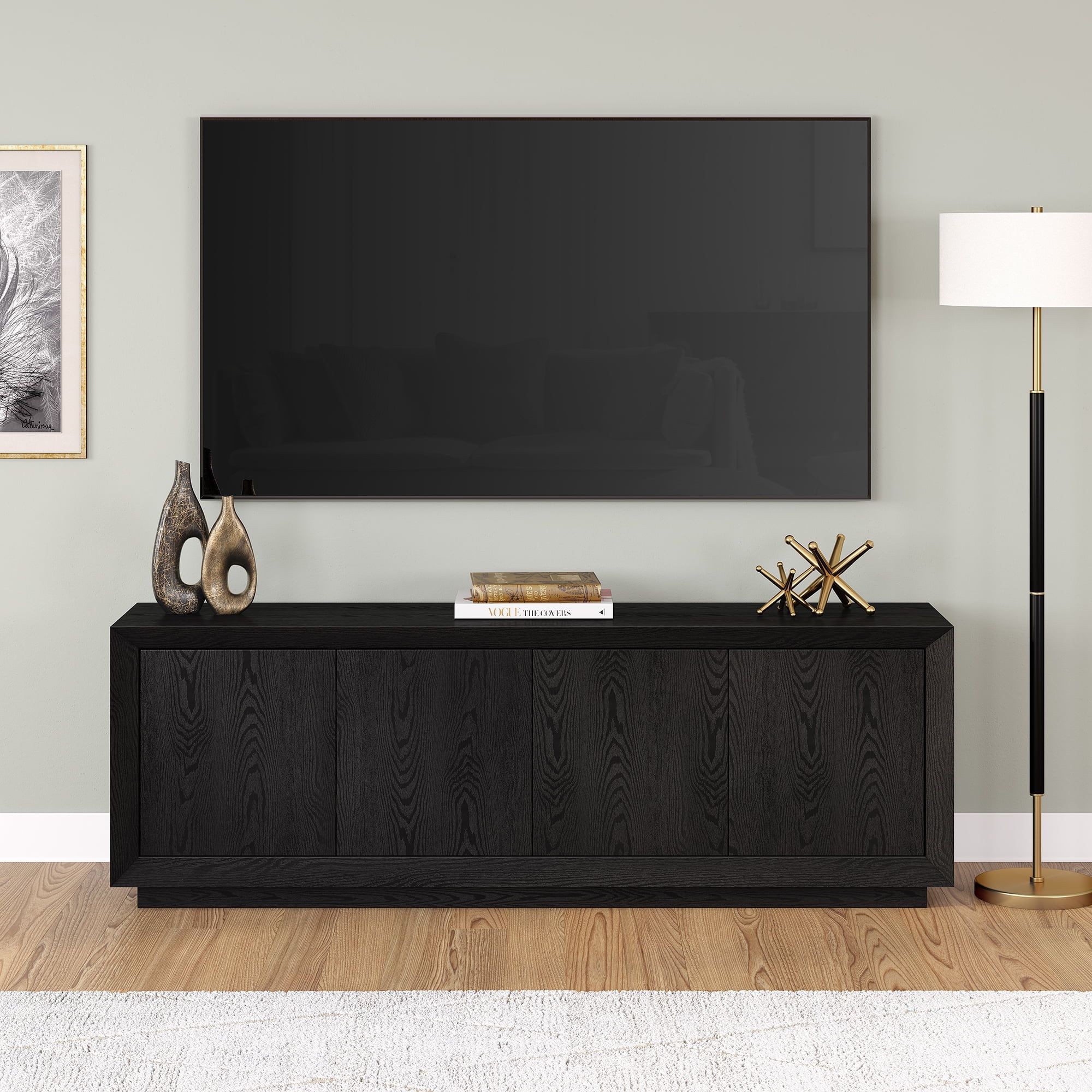 Oswald 68" Black Grain TV Stand with Cabinets