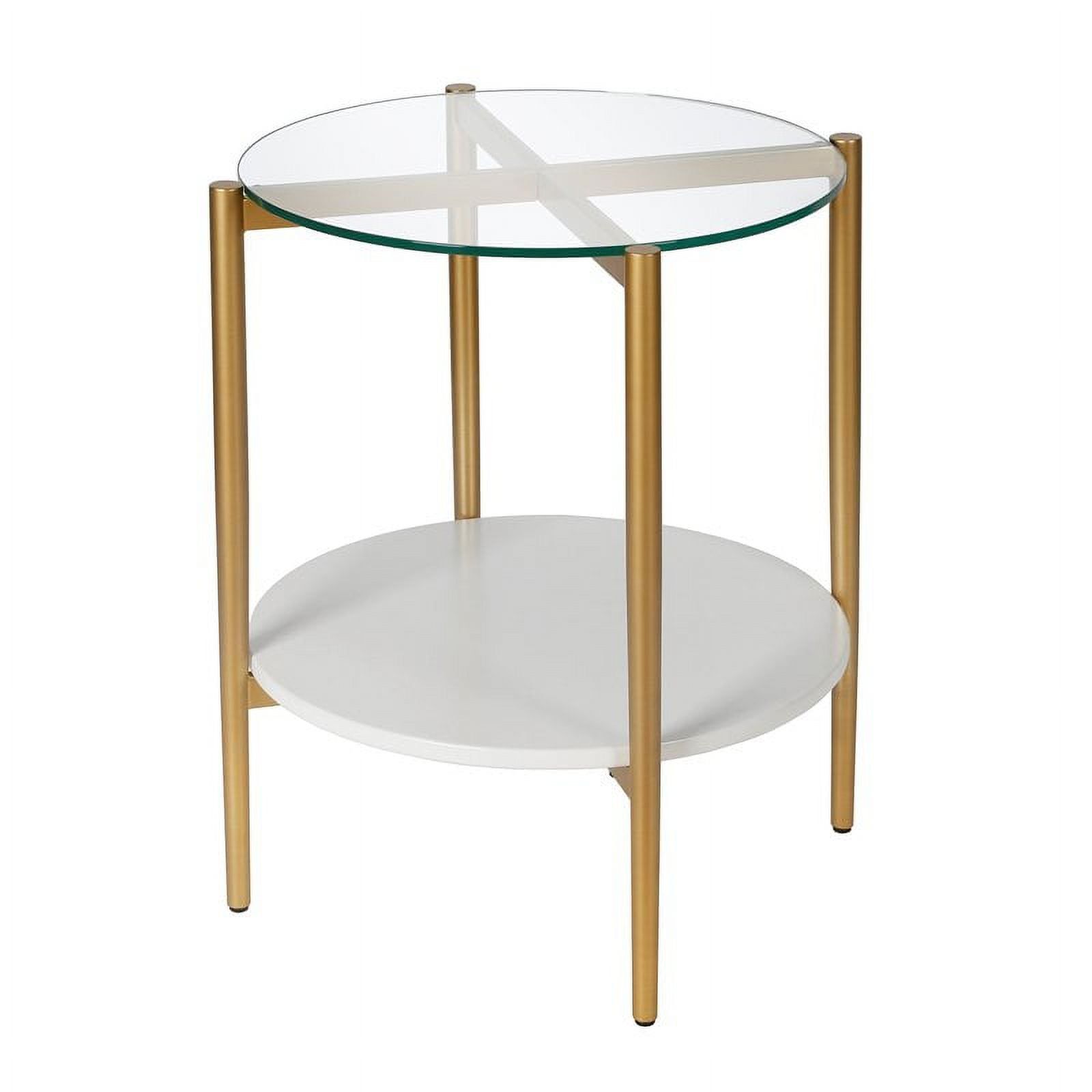 Otto Mid-Century Brass & White Lacquer Glass-Top Side Table