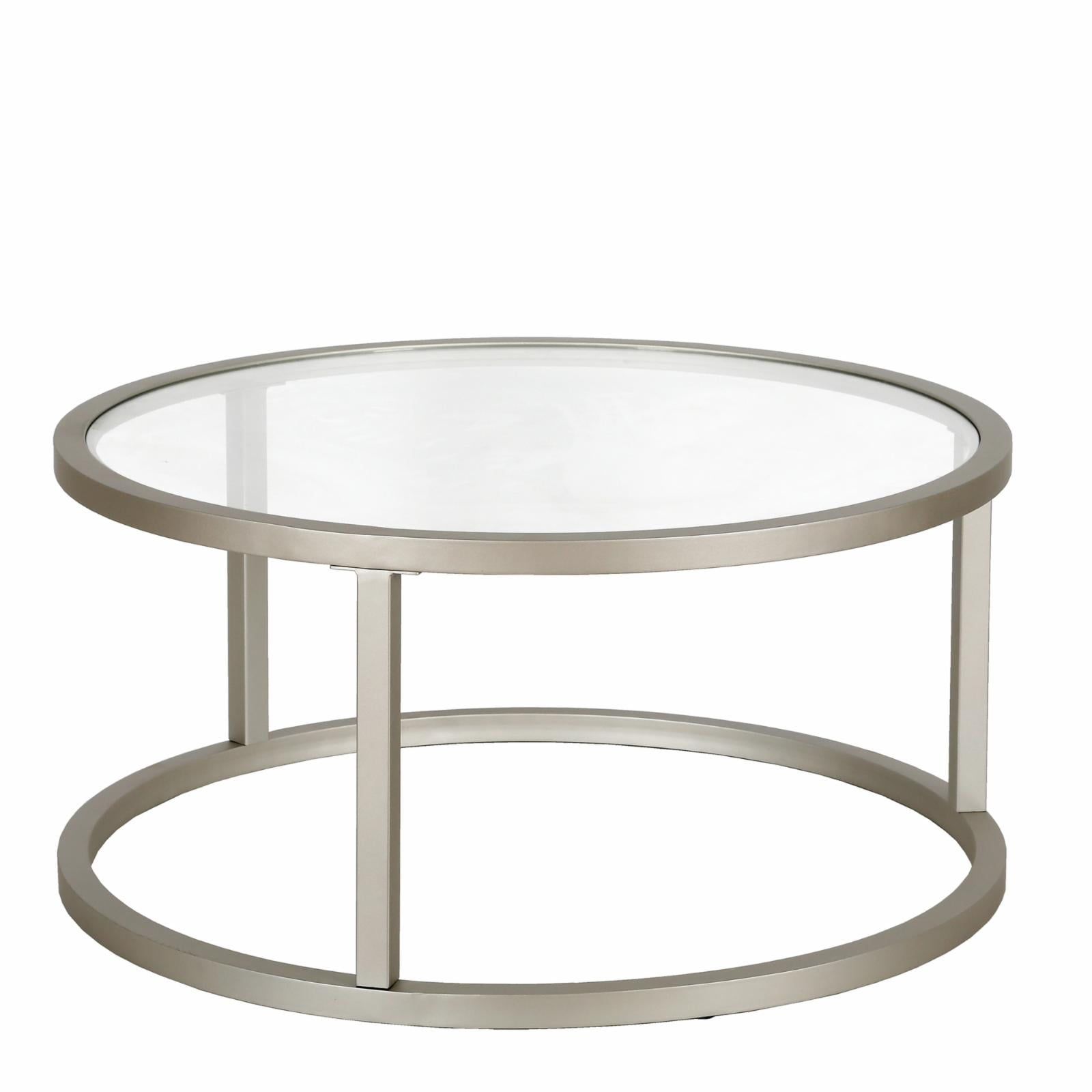 Parker Satin Nickel Round Glass Cocktail Table