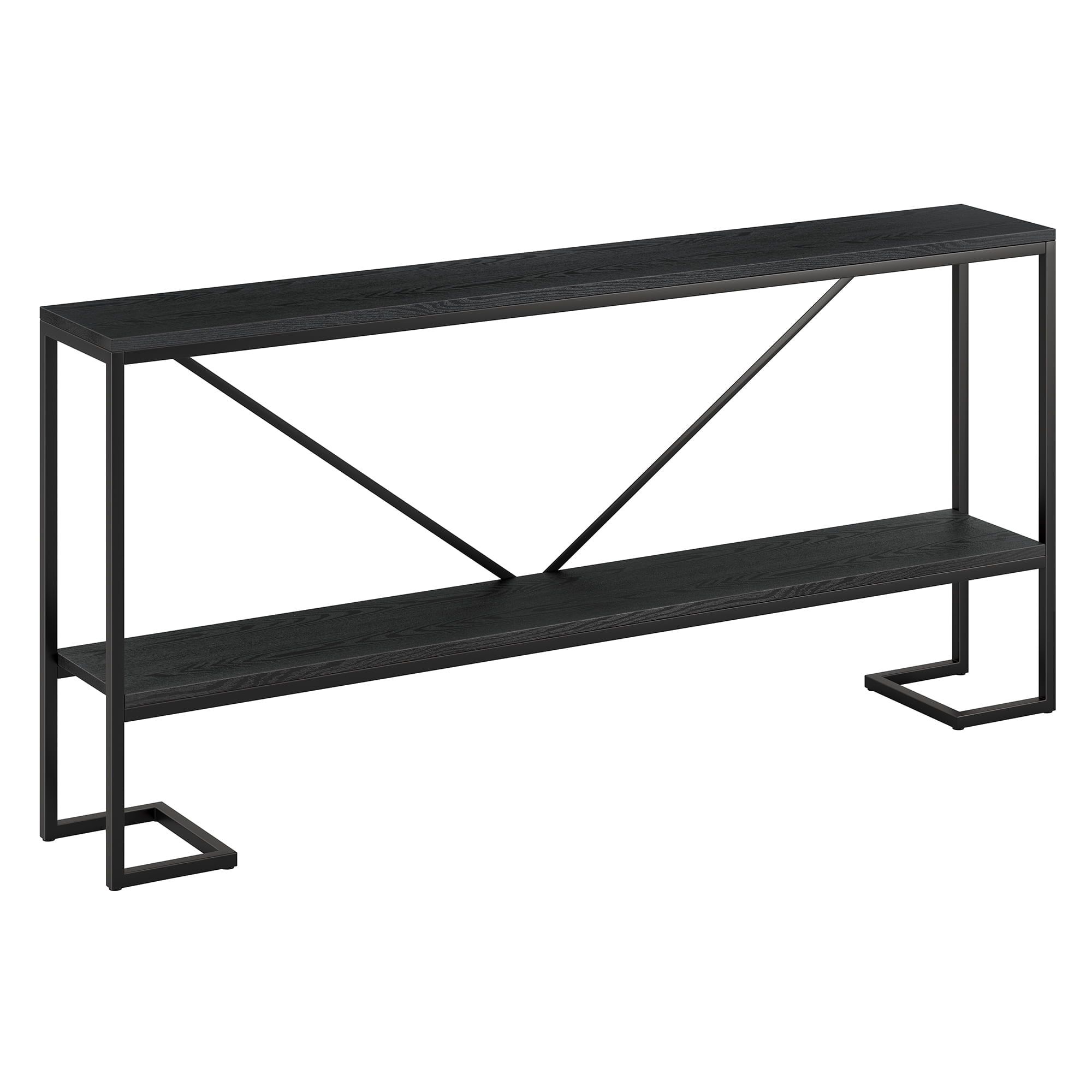 Modern Farmhouse 64" Blackened Bronze & Woodgrain Console Table with Storage