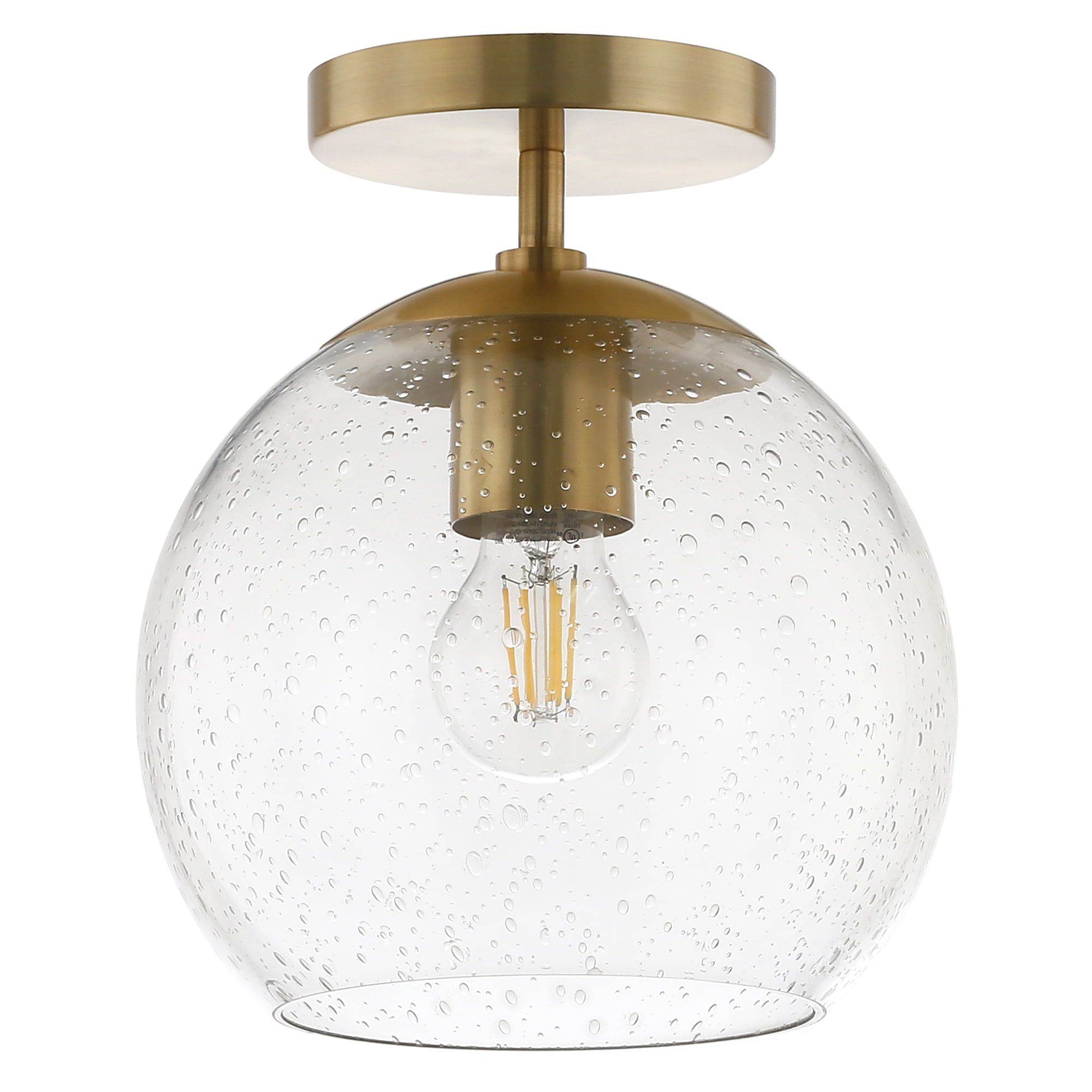 Bartlett Brass Globe 9'' Flush Mount Ceiling Light with Seeded Glass