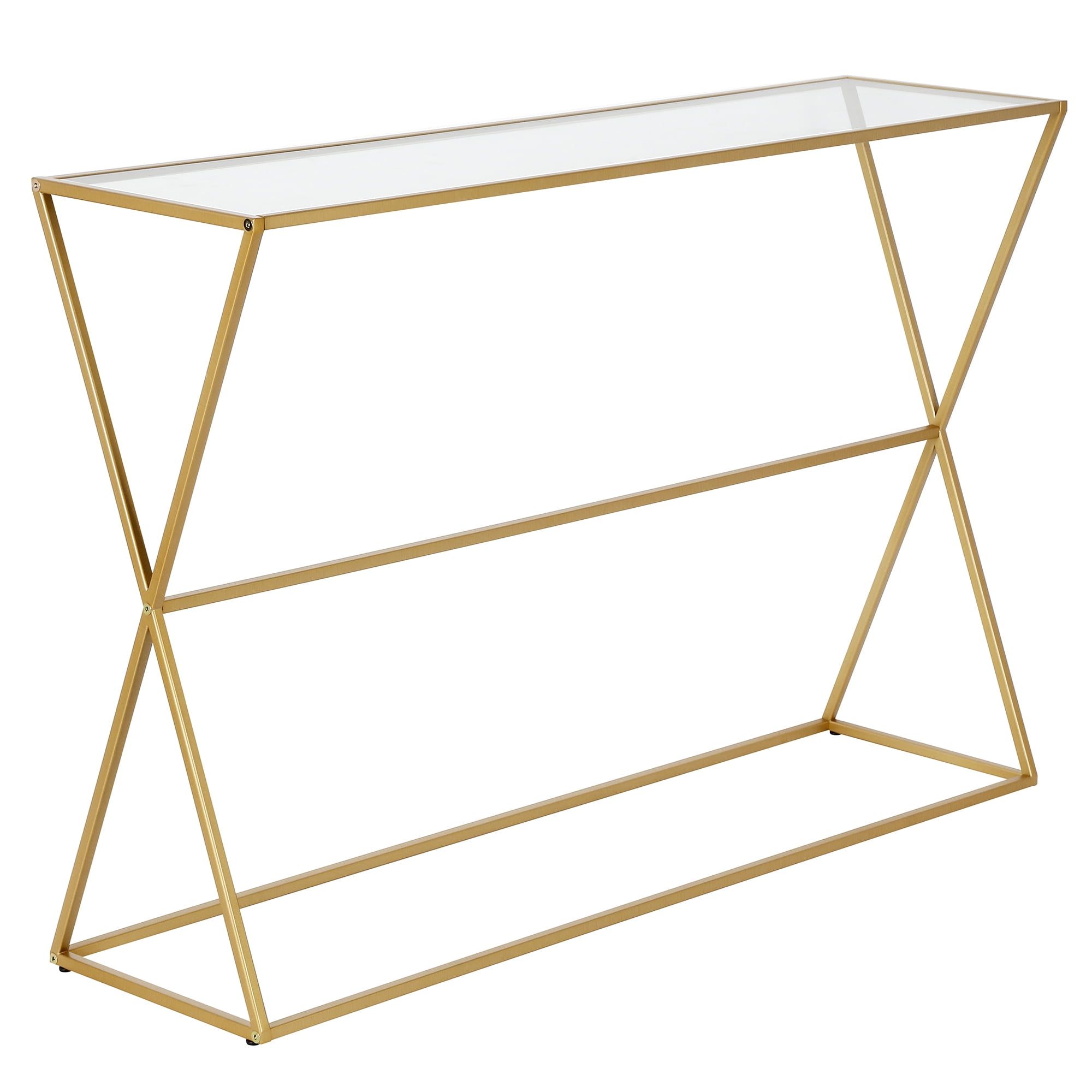 Streamlined Brass & Glass 45" Console Table with Storage