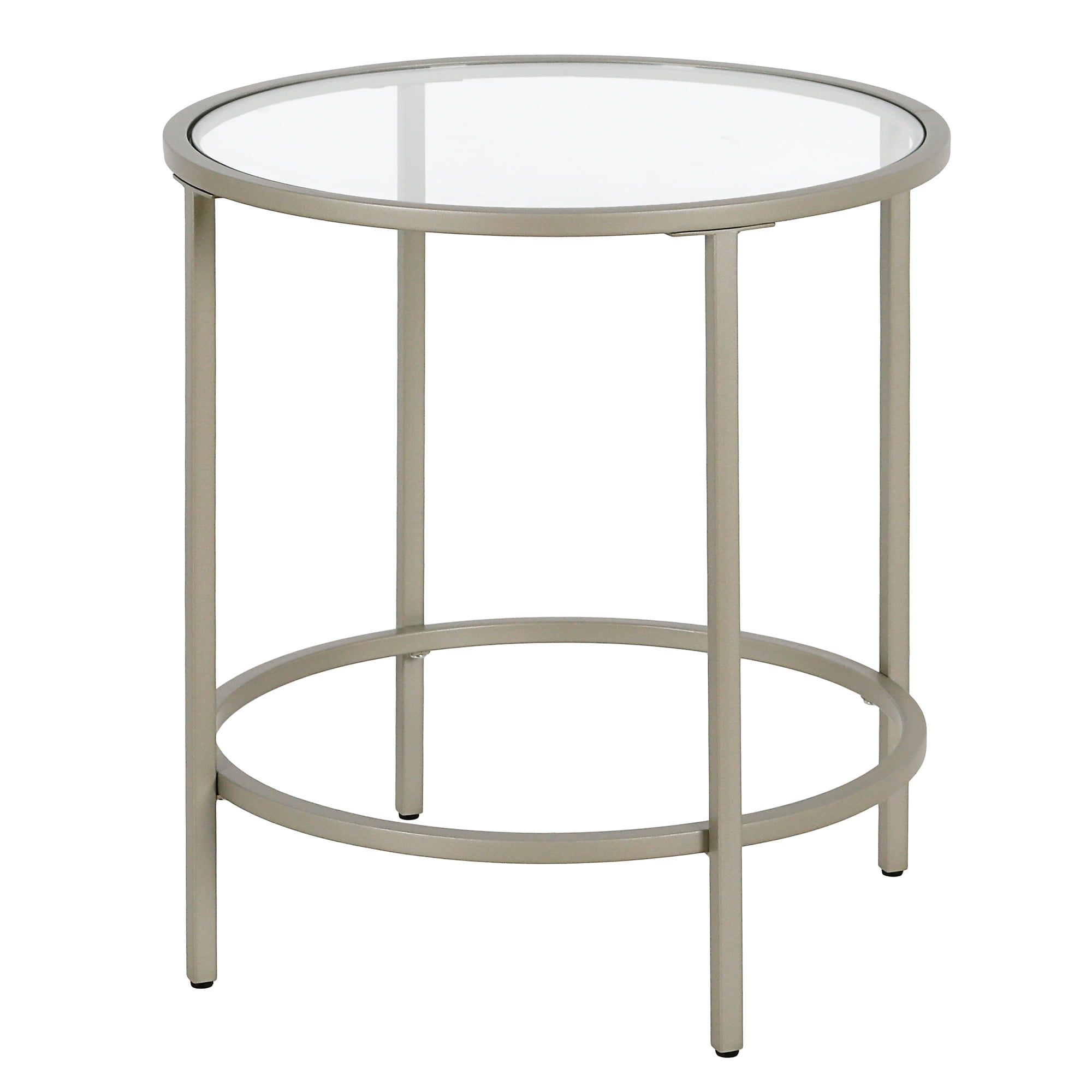 Sivil 20" Satin Nickel Round Metal & Glass Side Table