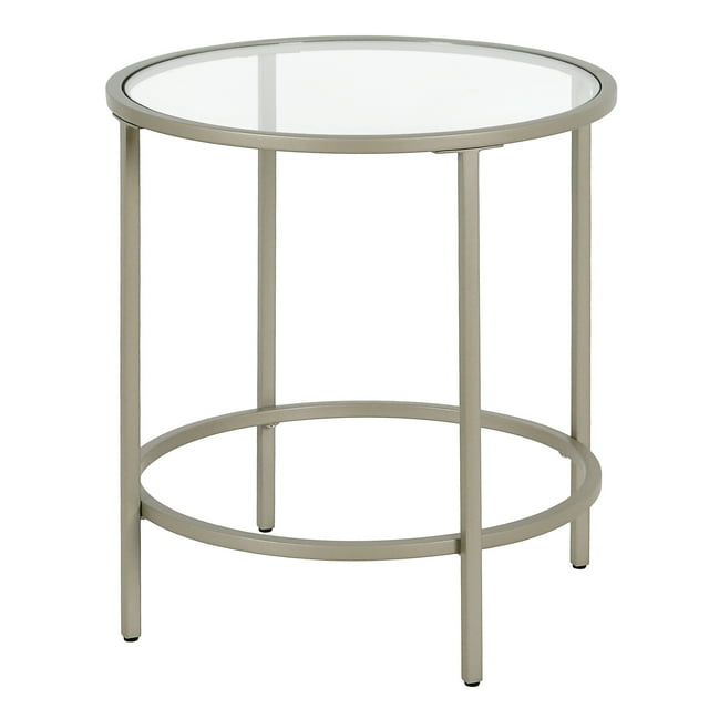 Sivil 20" Satin Nickel Round Metal & Glass Side Table