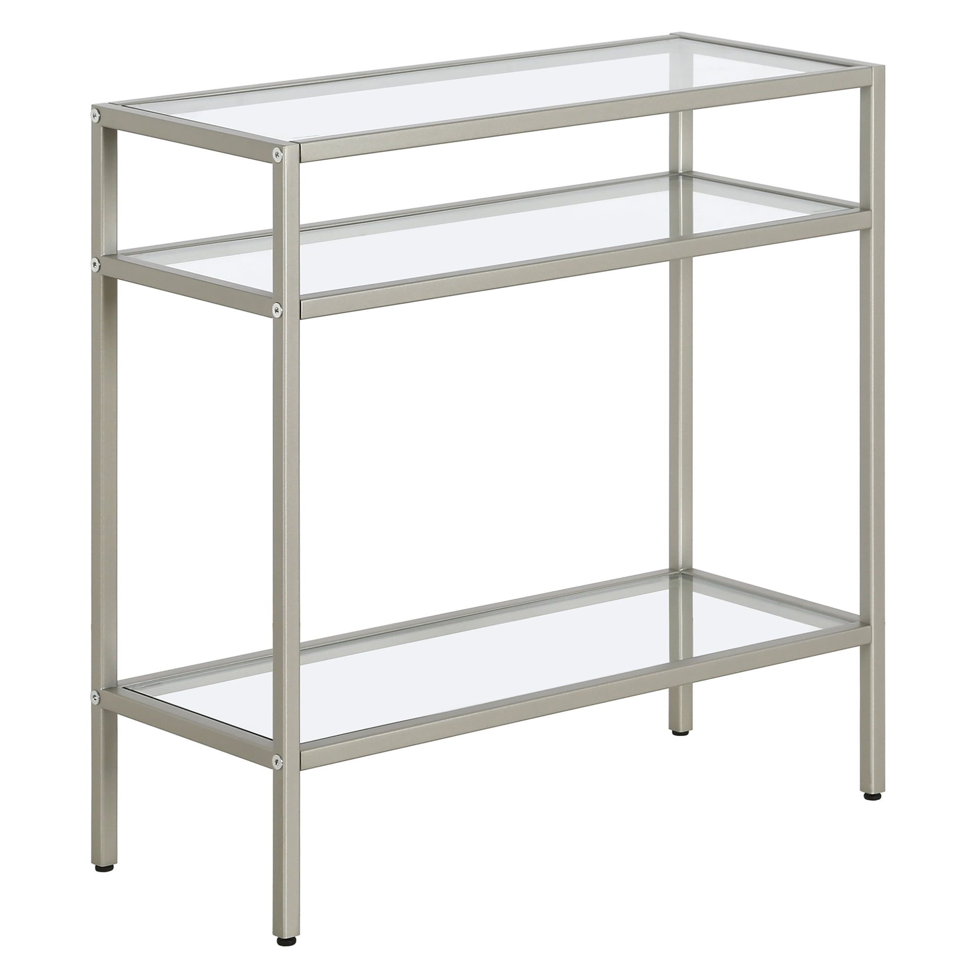 Satin Nickel Rectangular Metal and Glass Side Table