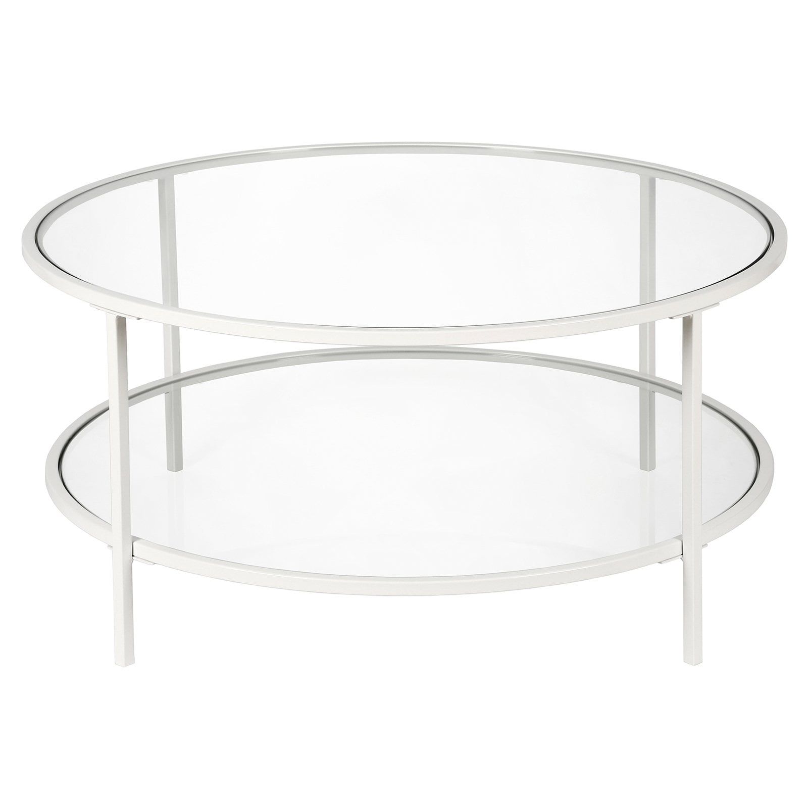 White Round Glass Coffee Table with Shelf