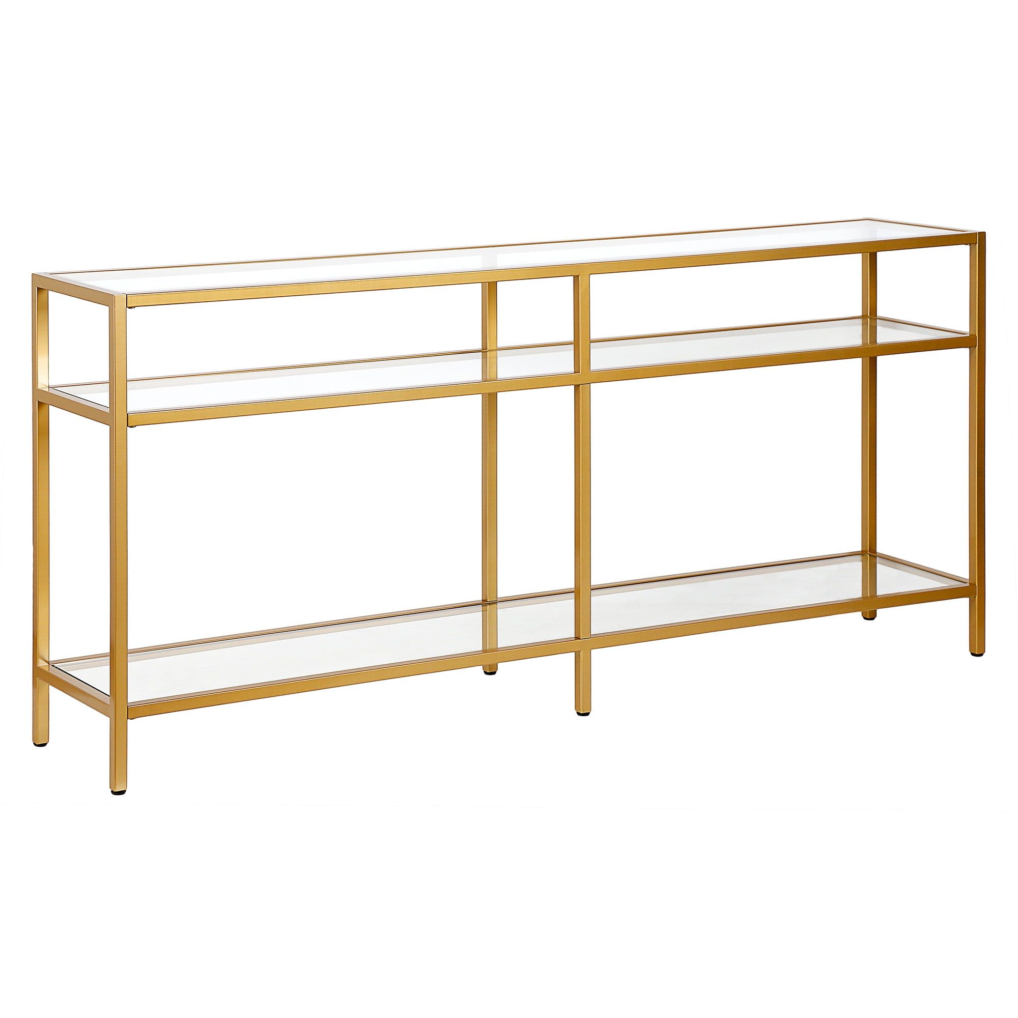 Golden Brass and Glass Rectangular Hallway Table with Storage