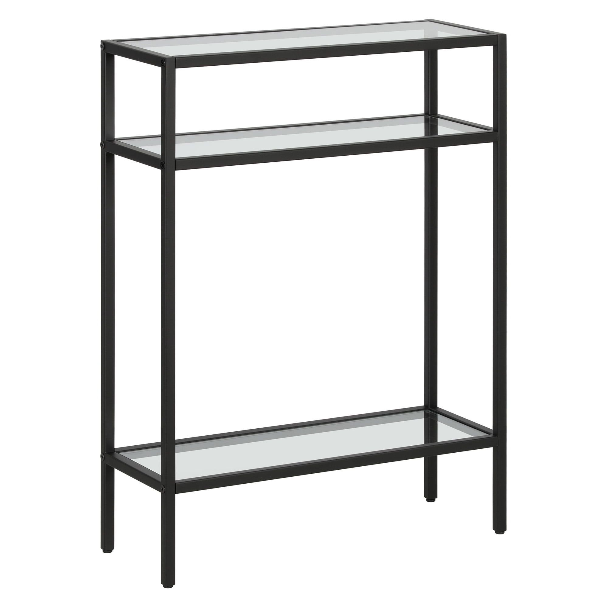 Blackened Bronze Glass Console Table with Storage, 29.5" Height