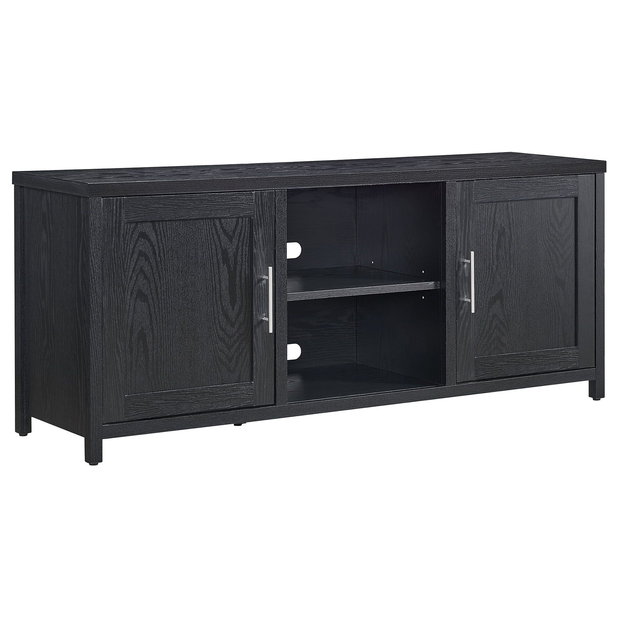 Transitional 58" Black Grain TV Stand with Hidden Storage