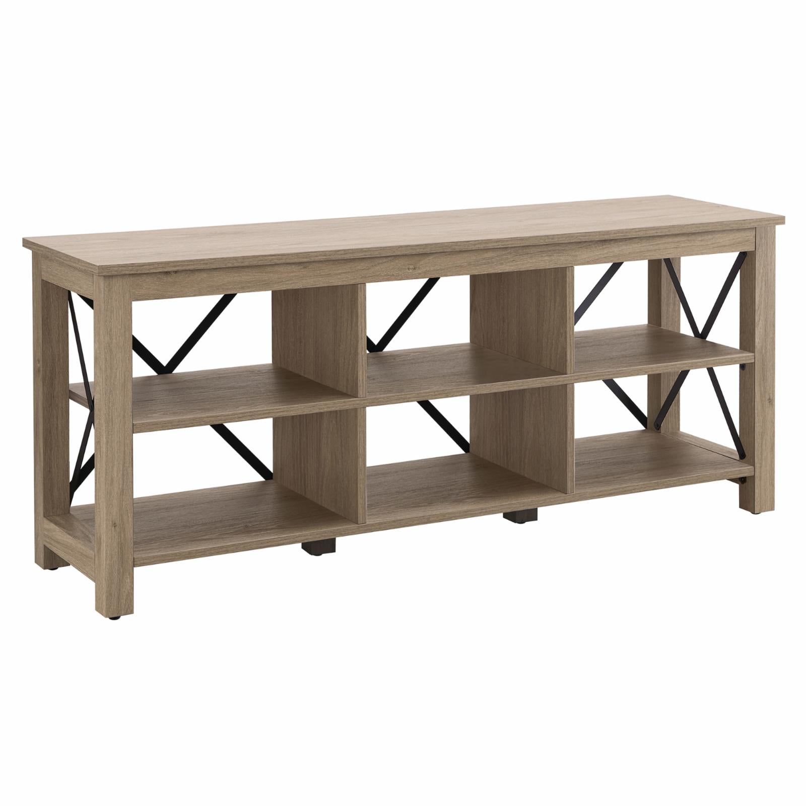 Antiqued Gray Oak 58" TV Stand with Metal Frame