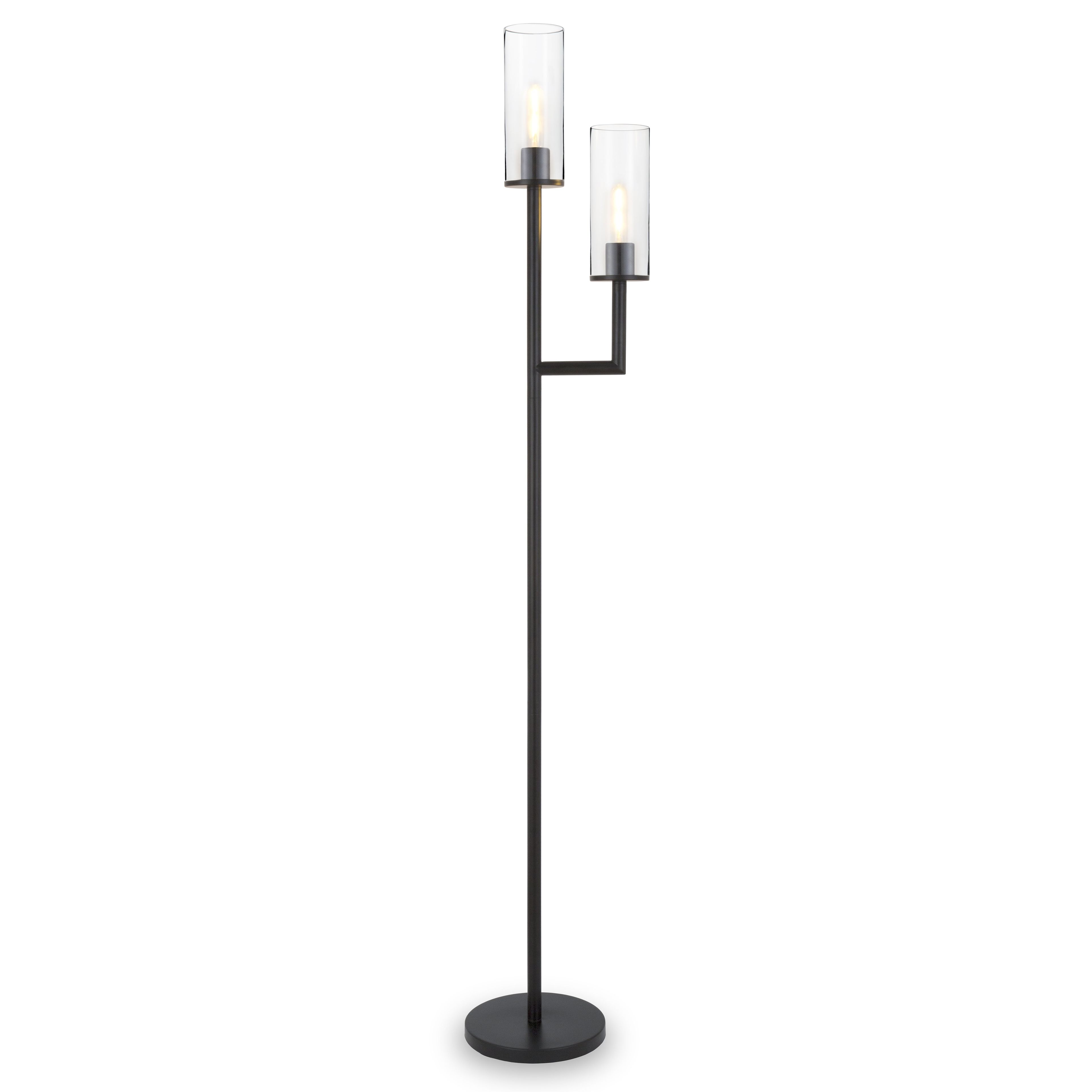 Basso Brushed Bronze Torchiere Floor Lamp with Clear Glass Shade