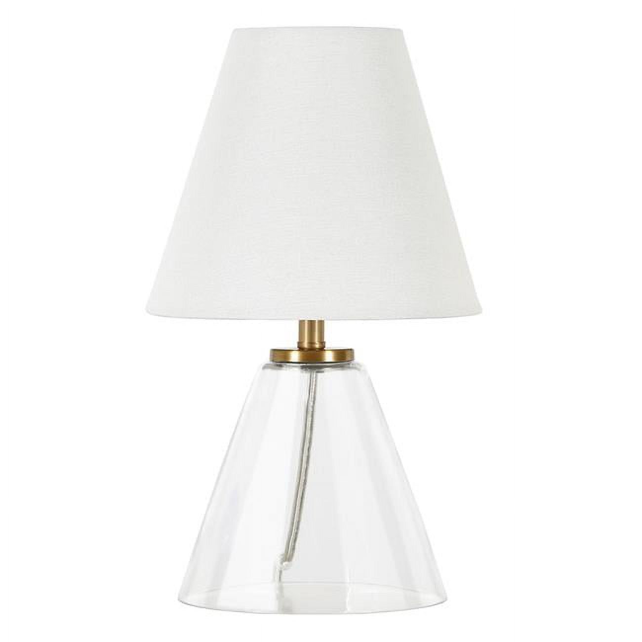 Clear Glass Nightstand Lamp with White Linen Shade